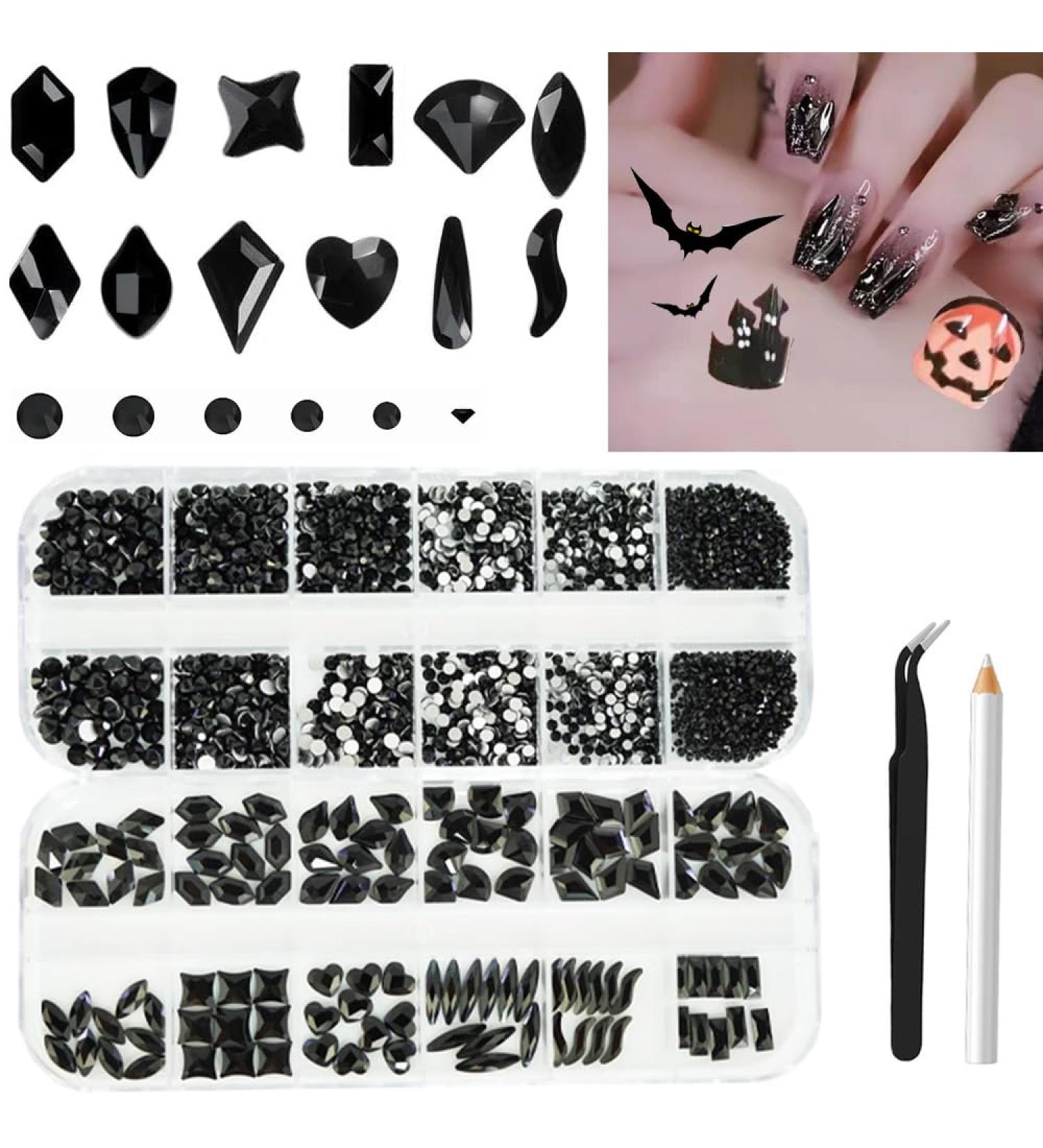 2680stk Black Nail Gemstones & Rhinestones | Big Black Nail Charms with Flatback Round Pearls | DIY Jewelry Accessories for Face & Eye Decoration - Buy Online on GoSupps.com