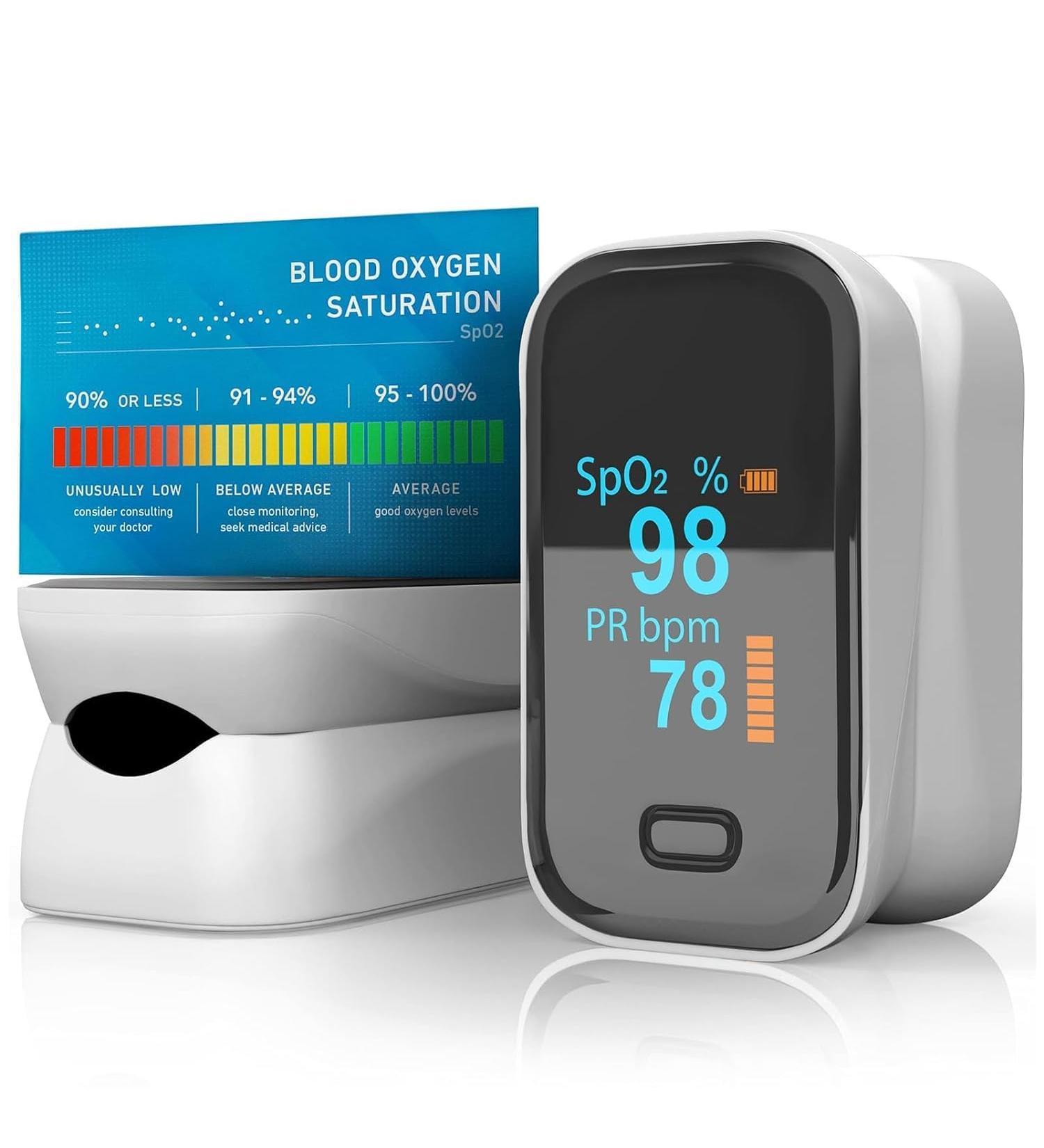 Fingertip Pulse Oximeter - Accurate O2 Monitor for Blood Oxygen Saturation | Includes Batteries & Lanyard | Ideal for Sports & Aviation - Buy Online on GoSupps.com