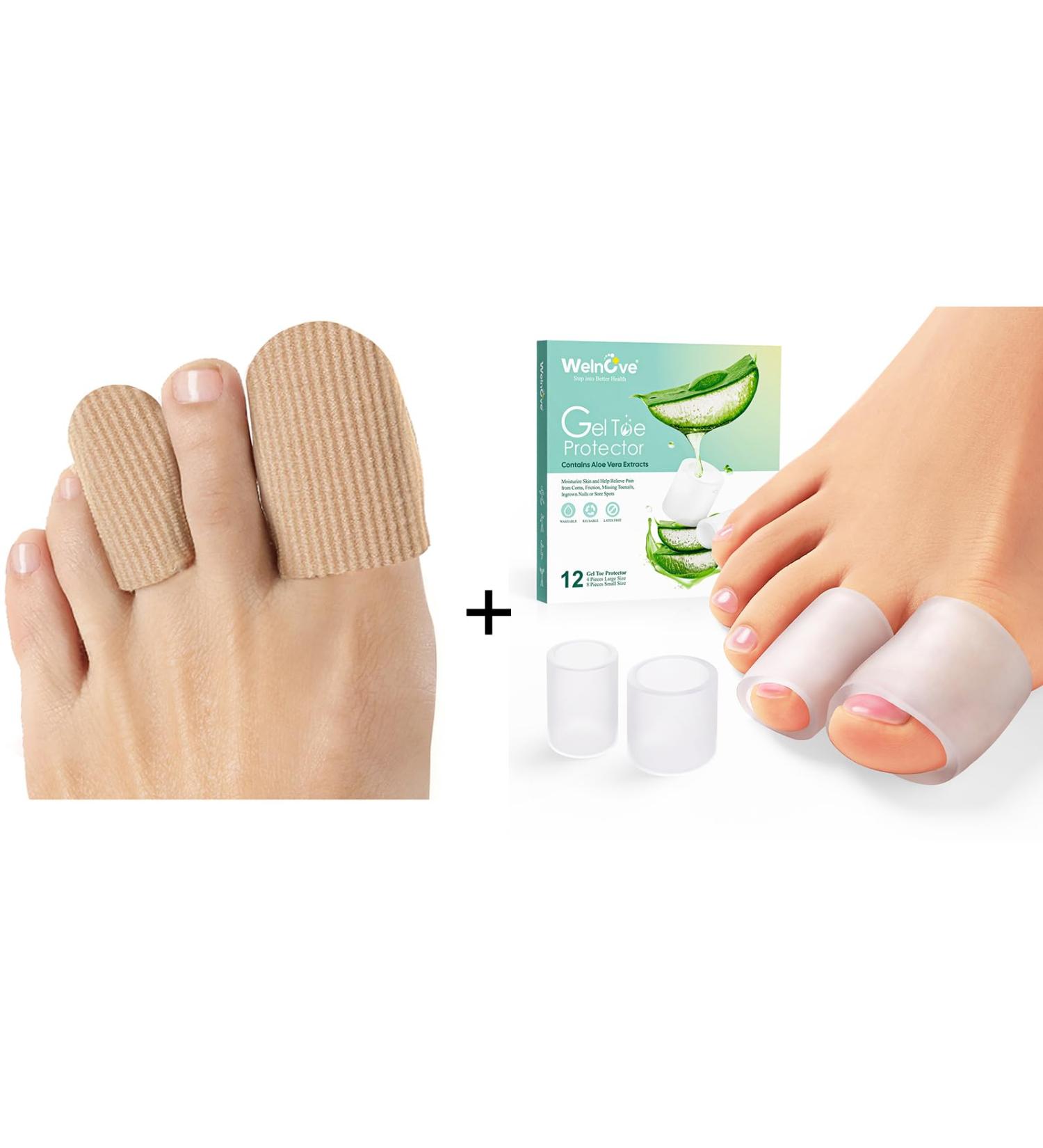 Welnove 10 Pack Toe Caps & 12-Pack Aloe Vera Infused Silicone Toe Protectors - Buy Online on GoSupps.com