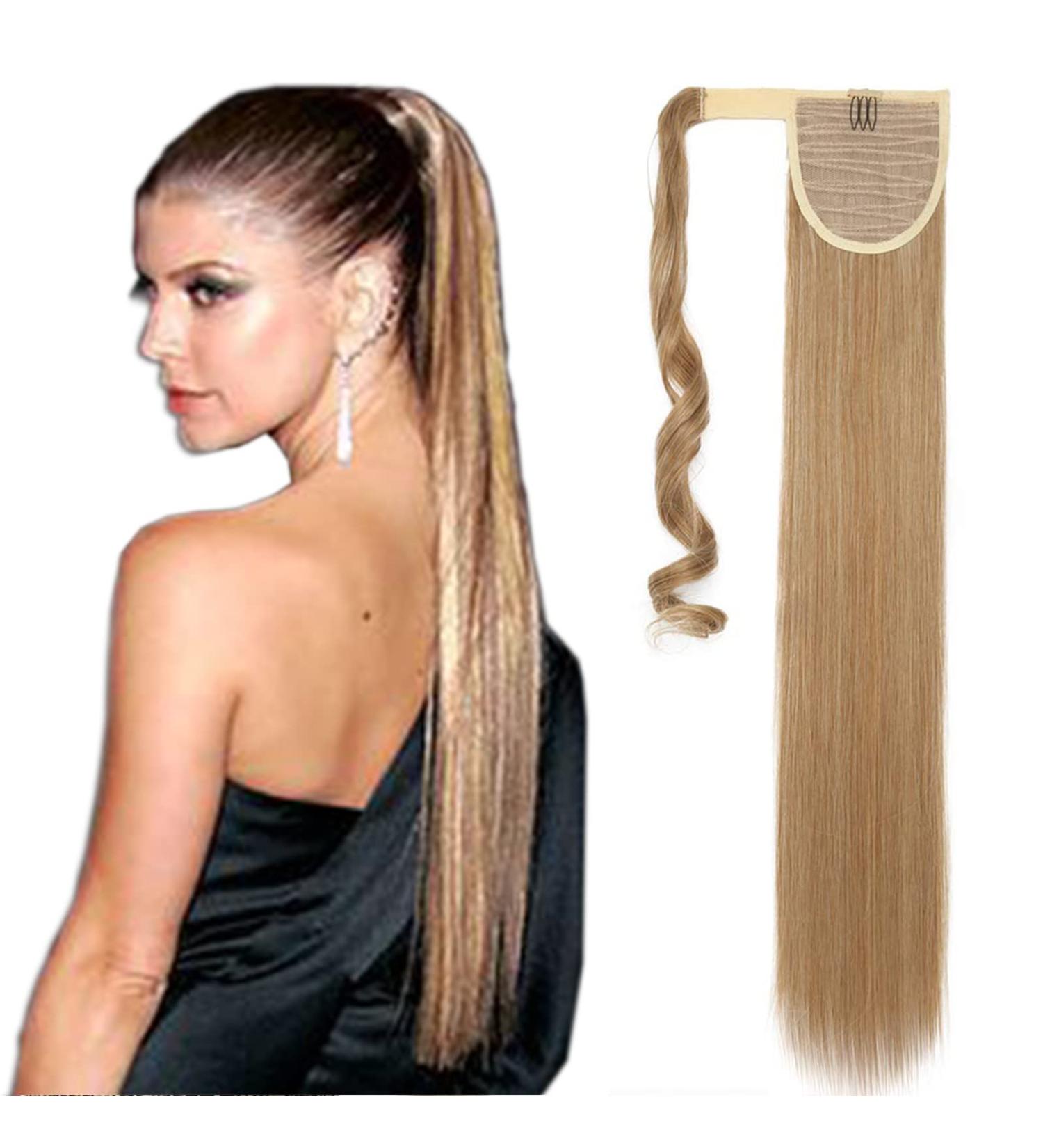 Sego Long Curly Clip-In Ponytail Hair Extension Real Hair Wrap Ash Brown & Bleach Blonde Mix 58.5 cm - Buy Online on GoSupps.com