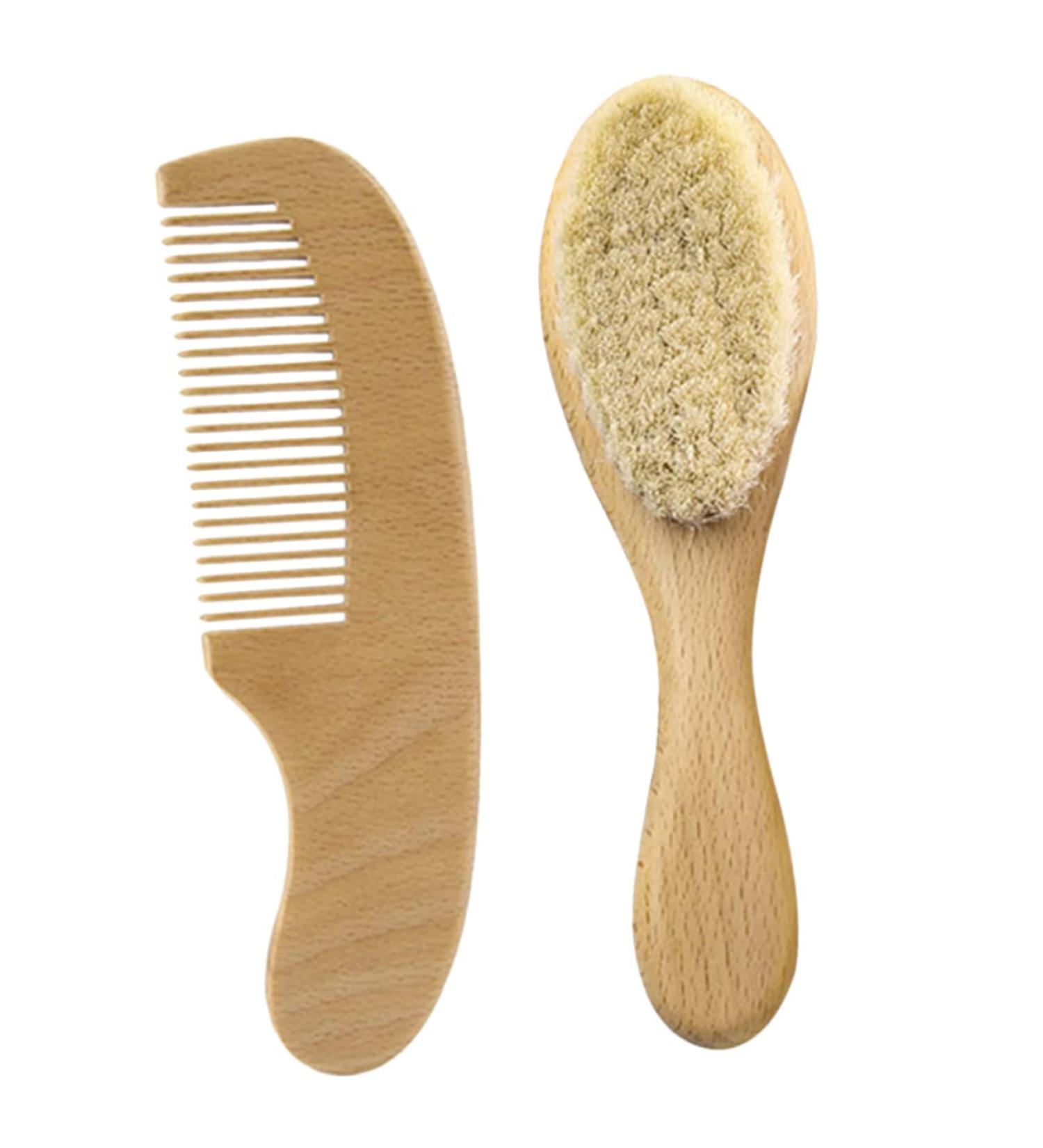 Kisangel Infant Hair Brush Set - Soft Baby Wooden Goat Hair Comb for Newborns and Toddlers - Bristle Cradle Brush Kit for Baby Shower Gift - Buy Online on GoSupps.com