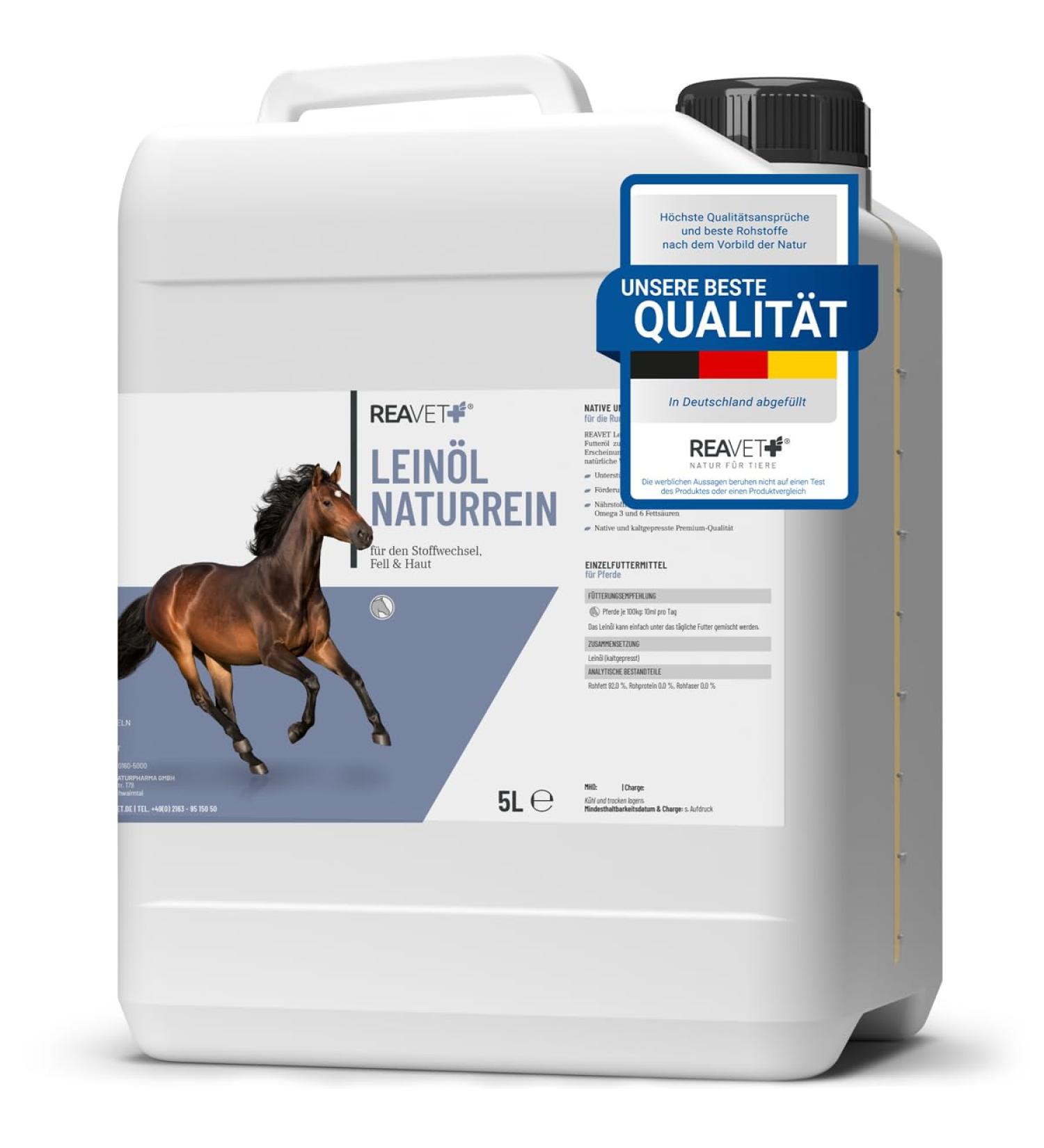 Reavet Cold-Pressed Linseed Oil for Horses - 5L Canister | 100% Pure Omega-3 Rich Supports Fur Change & Digestion Vitamins A E & D - Buy Online on GoSupps.com