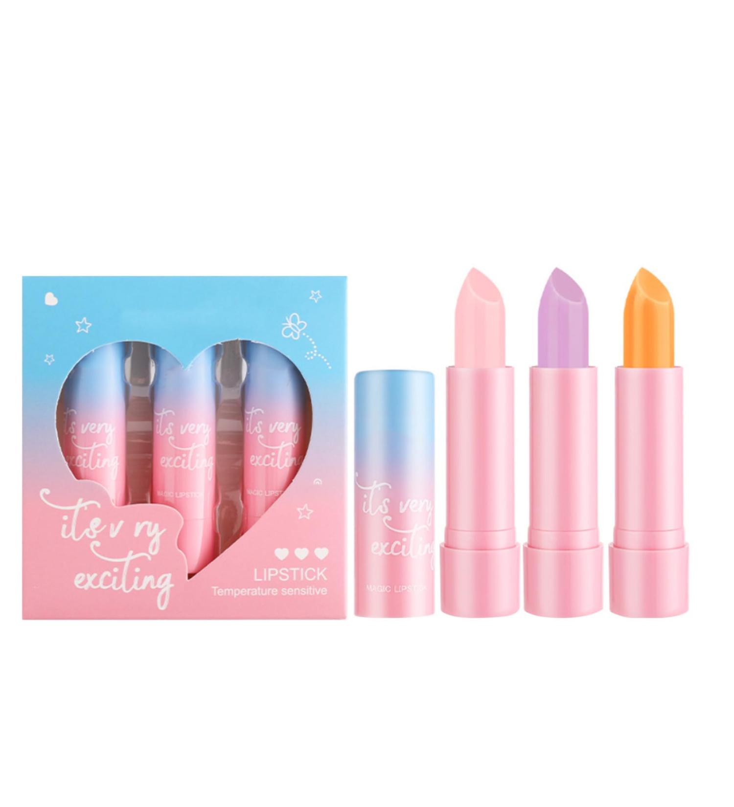 Color Changing Lip Balm 3-Pack Long Lasting Moisturizing Lip Gloss Cute Gift Idea for Women and Girls Multicolor One Size One Size Multicolor - Buy Online on GoSupps.com