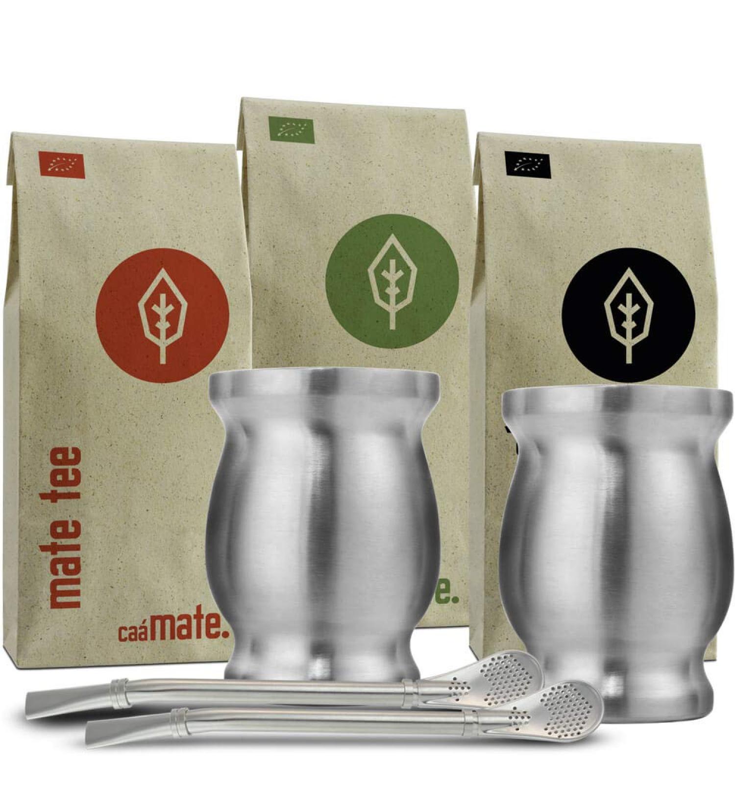 Premium Organic Mate Tea Set | 3 Types of Mate Double-Walled Stainless Steel Cups & Bombillas | Perfect Gift for Tea Lovers - Buy Online on GoSupps.com