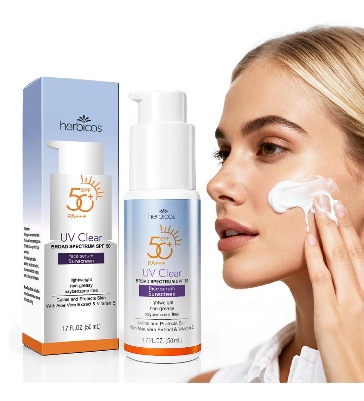 HBW100 SPF 50 Face Serum Sunscreen Broad Spectrum Sunscreen for Face UVA/UVB Protection Long-Lasting Hydration with Titanium Dioxide Aloe Vera & Vitamin E 1.7 fl oz (50mL) - Buy Online on GoSupps.com