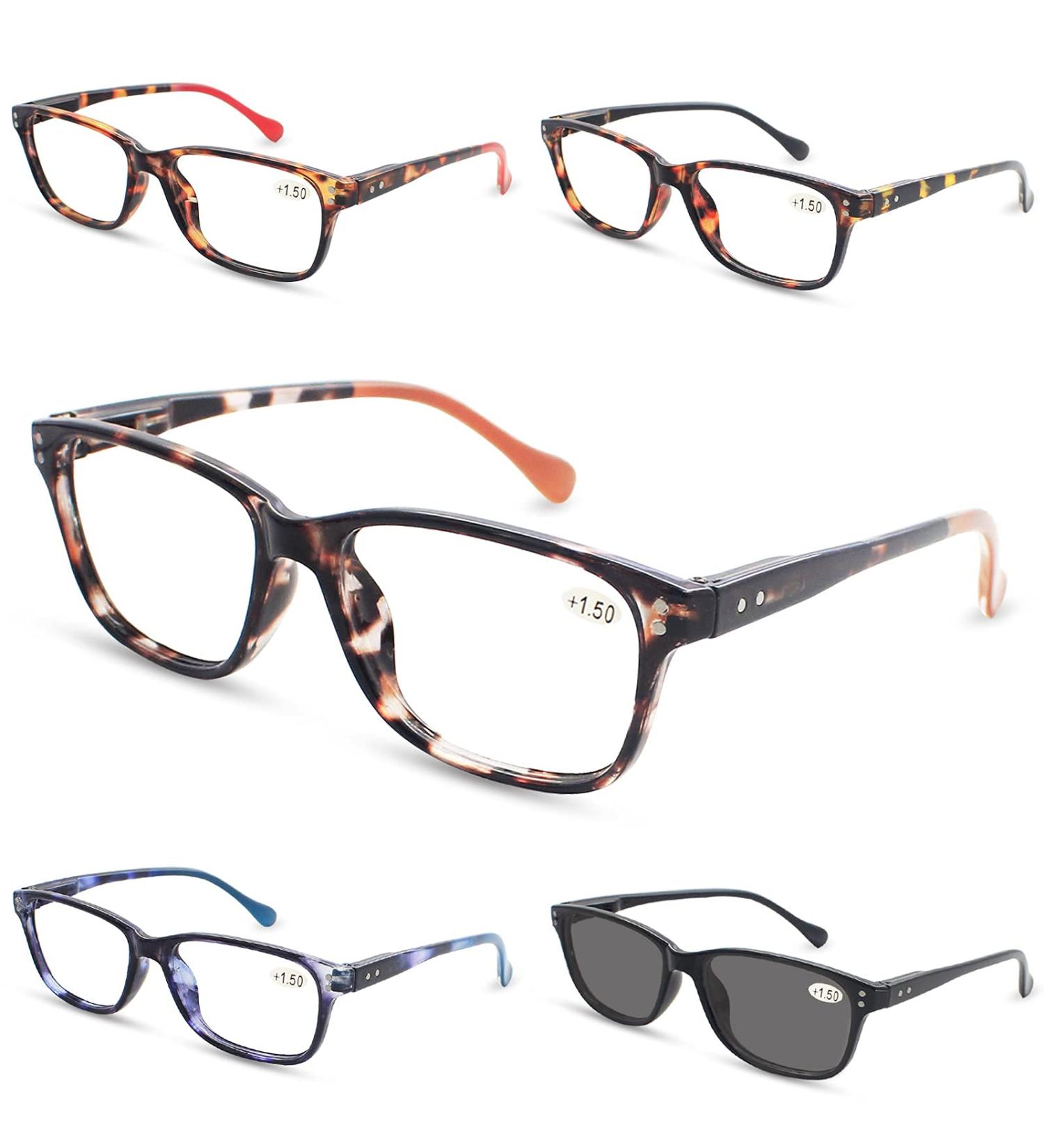 Stylish 2.0 Reading Glasses for Women and Men - 5 Pack with Sunglasses Reader and Spring Hinge in Assorted Colors - Buy Online on GoSupps.com