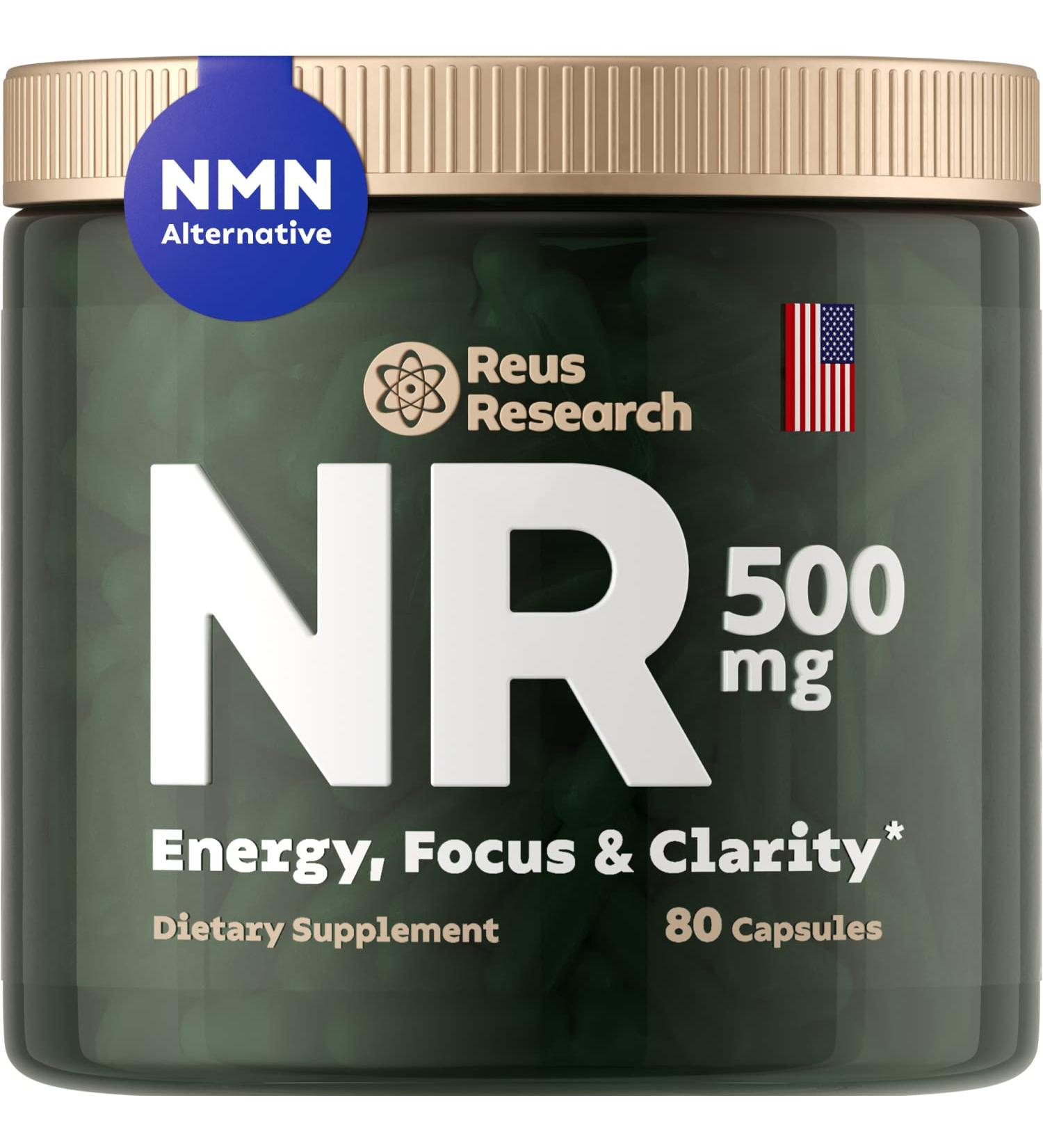 NAD+ Supplement w/ Resveratrol & Quercetin for Energy & Immune Support - 80 Capsules by Reus Research - Buy Online on GoSupps.com