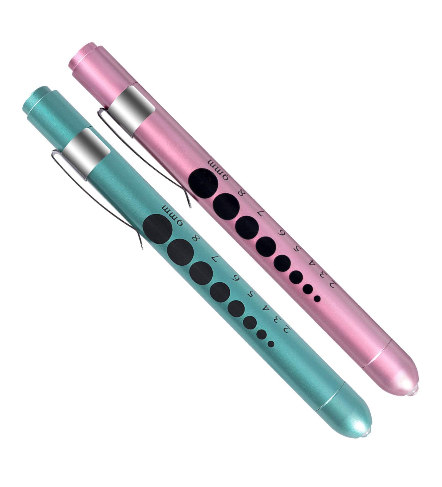 Almocn 2-Pack Pen Lamp for Nurses - Reusable White Light with Pupil Teaching Ruler - Stylish Blue-Green & Rose Gold - Buy Online on GoSupps.com