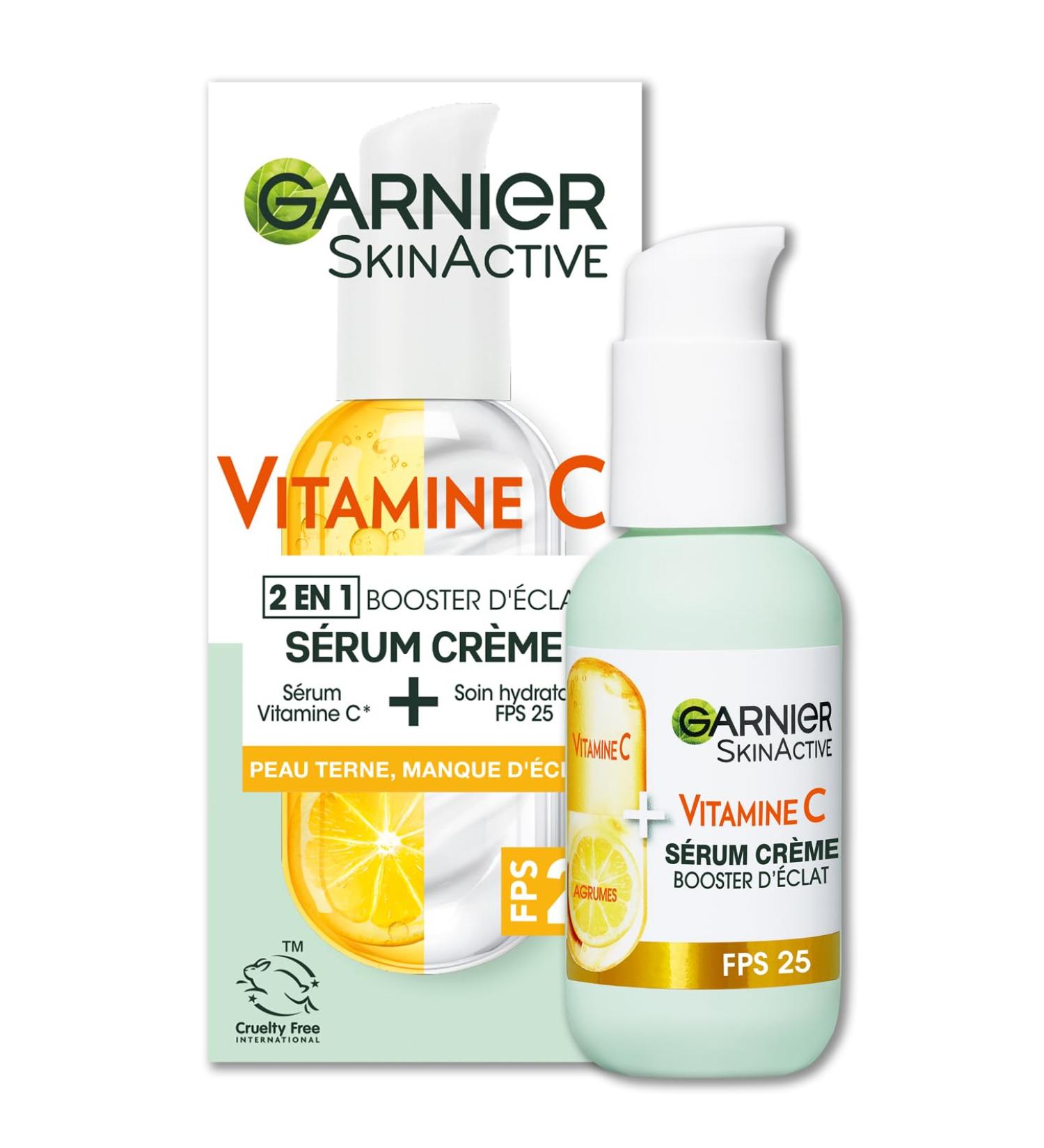 GARNIER Skin Active - 2-in-1 Radiance Booster Cream Serum - 72h Hydration & Radiance - SPF 25 - Vitamin C & Citrus - Vegan & Cruelty Free - Dull Skin Lacking Radiance - 50 ml - Buy Online on GoSupps.com