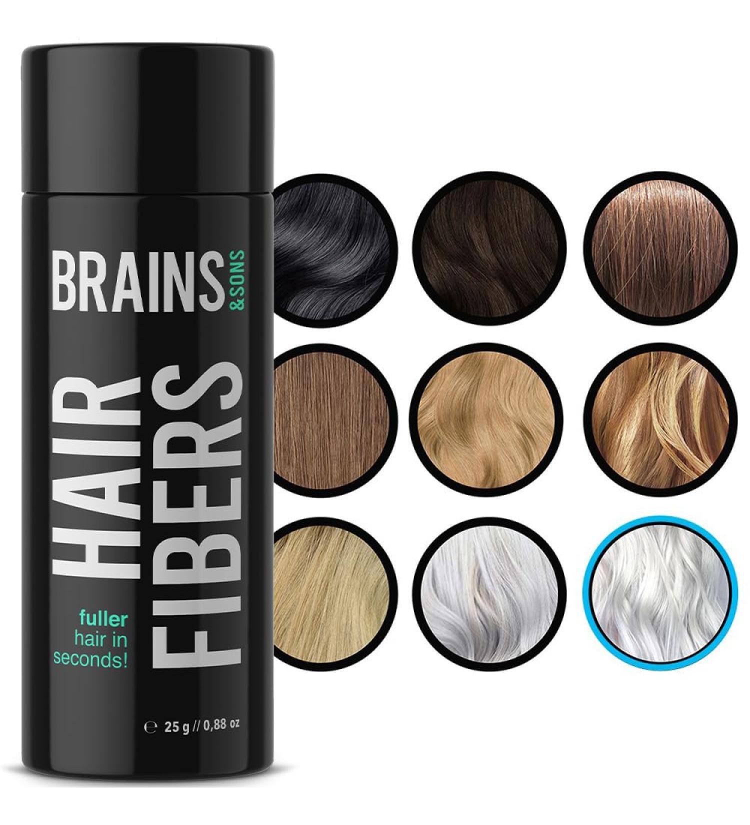 Brains & Son Hair Fiber - Premium Hair Thickener for Receding Hairlines & Balding Areas | 25g (White) - Buy Online on GoSupps.com