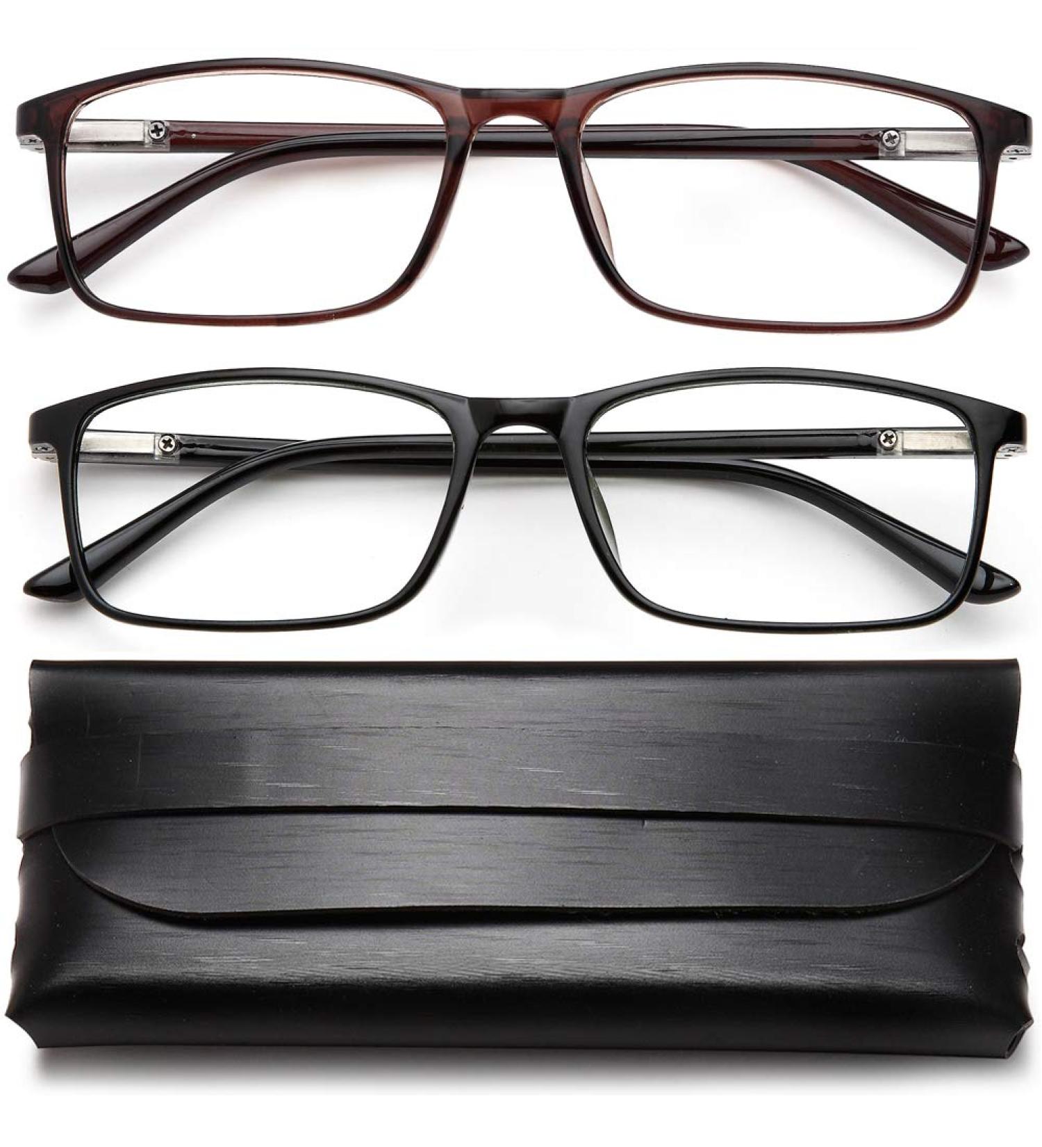 Blue Light Blocking Reading Glasses - 2 Pack Rectangle Readers for Men & Women | 0.5 Magnification Black & Brown - Buy Online on GoSupps.com