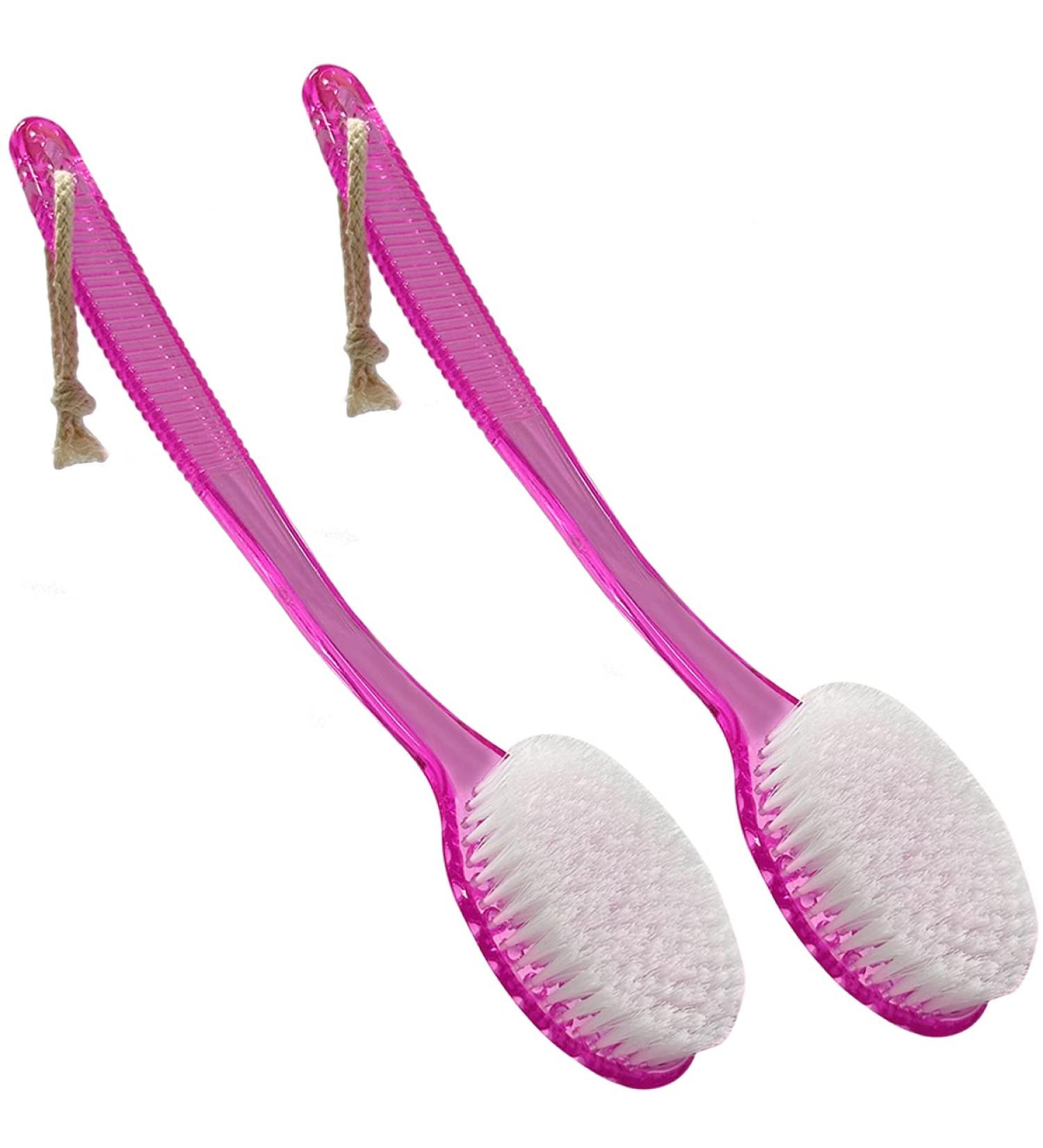 Curved Long Handle Back Bath Brush 2 Pack - Medium Stiff Bristles for Exfoliation - Shower Scrubber for Men & Women - Buy Online on GoSupps.com