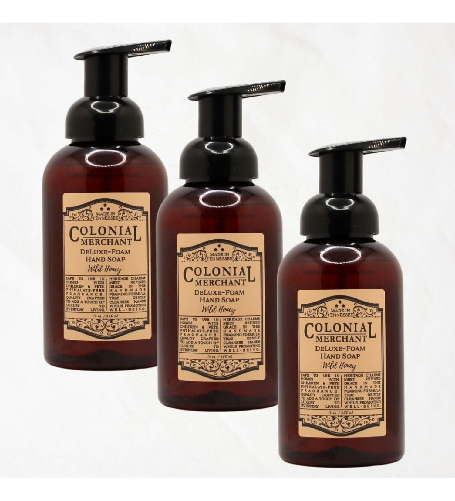 Colonial Merchant Foaming Hand Soap | Wild Honey Orange Blossom Amber & Honey | 3-Pack of 12oz Bottles | Non-Toxic | Moisturizing | Made in USA - Buy Online on GoSupps.com