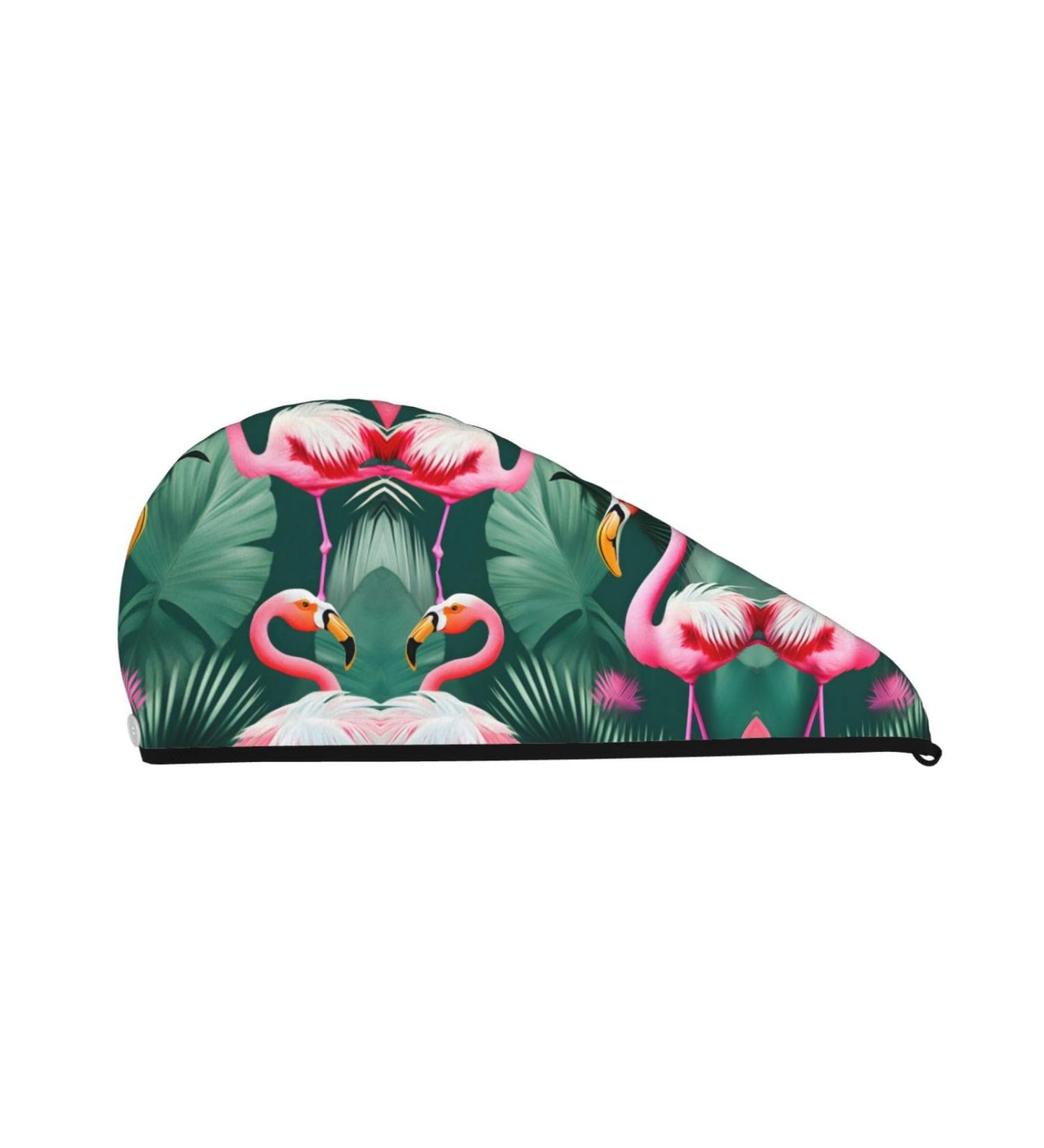 Palm Leaf & Flamingos Coral Velvet Dry Hair Cap - Perfect for Home Travel & Pool Parties - International Shipping - Buy Online on GoSupps.com