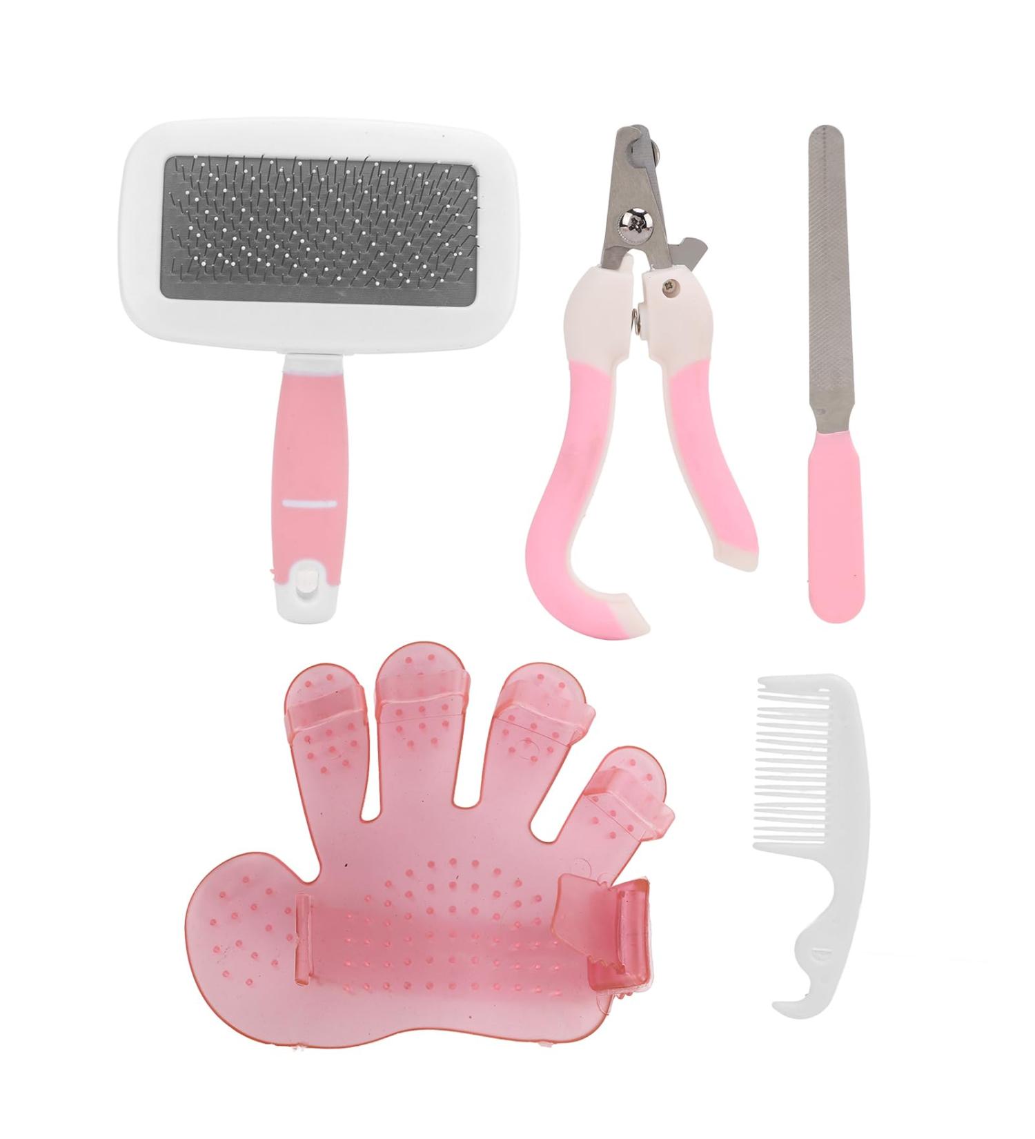 5Pcs Small Animal Grooming Kit with Rabbit Brush and Nail Clippers - Small Pink - Buy Online on GoSupps.com