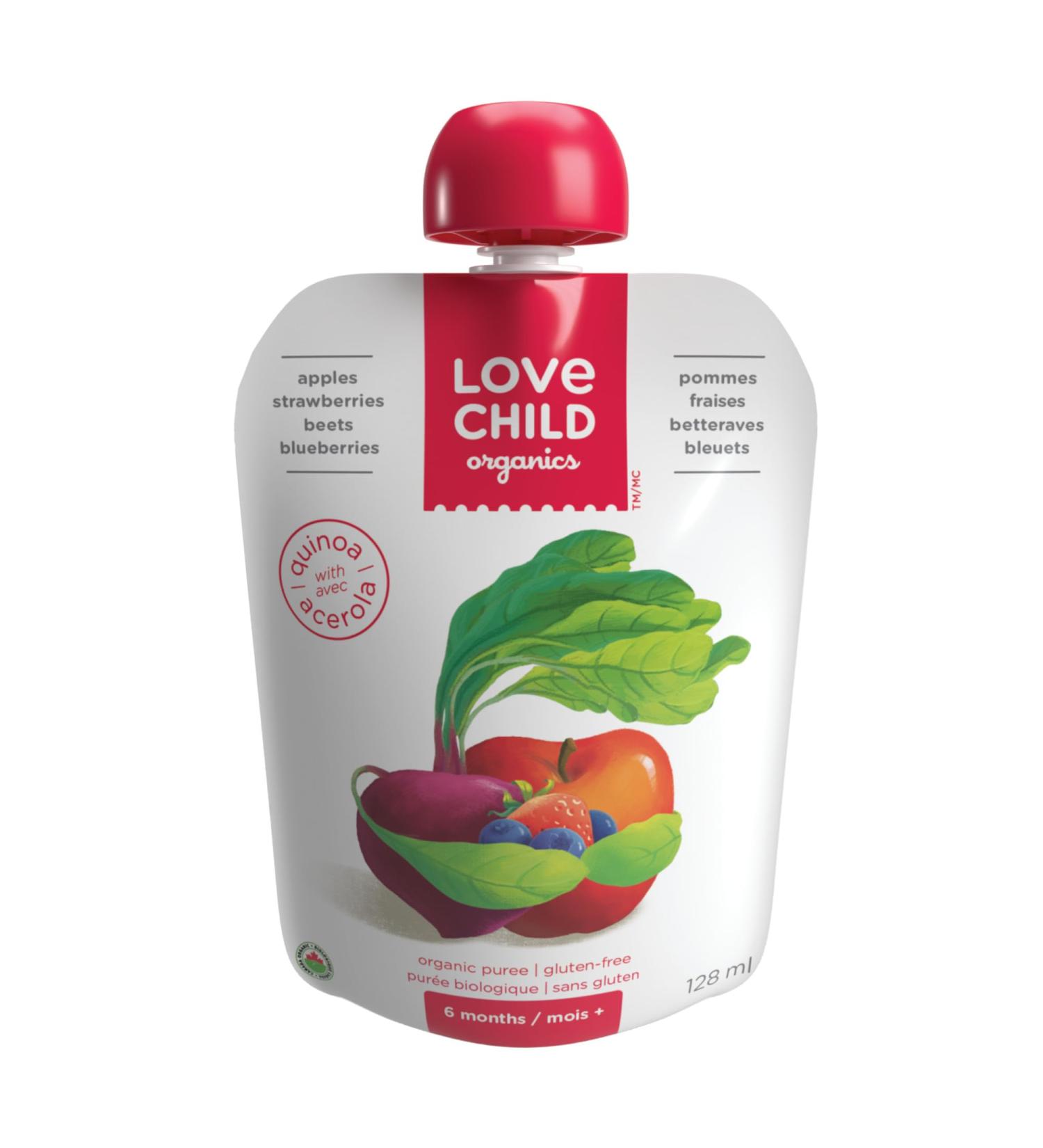 Love Child Organics Apples Strawberries Beets + Blueberries Puree - 128 ml - Buy Online on GoSupps.com
