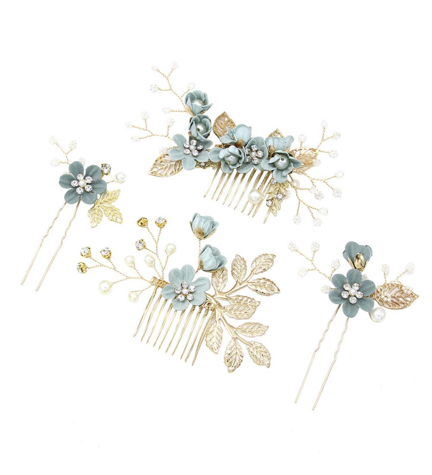Buy Toyvian 4pcs Rhinestone Hair Combs - Floral Bridal Headpiece & Crystal Decorative Hairband for Weddings & Evenings - Green - Buy Online on GoSupps.com