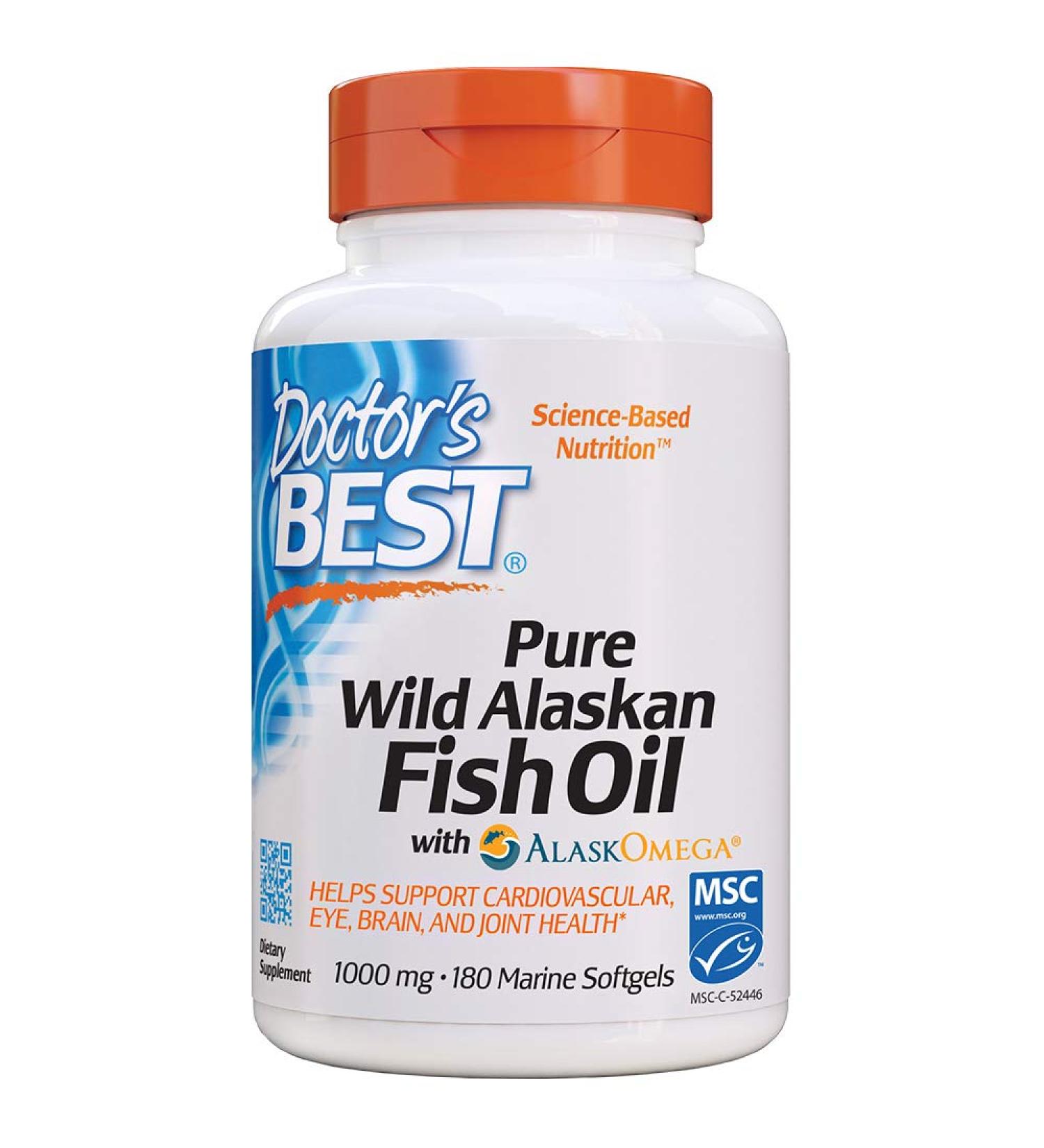 Doctor's Best Pure Wild Alaskan Fish Oil | 1000mg AlaskOmega | 180 Marine Softgels - Buy Online on GoSupps.com