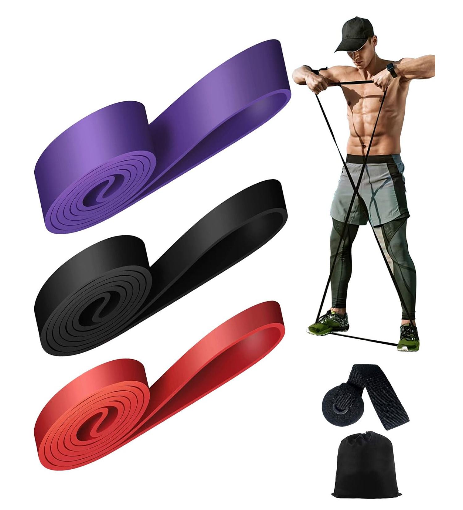Rantizon Resistance Bands Set - 3 Long Bands for Men and Women - 3 Different Resistance Levels - Gym Bands for Exercise Training and Yoga - Red/Black/Purple - Buy Online on GoSupps.com