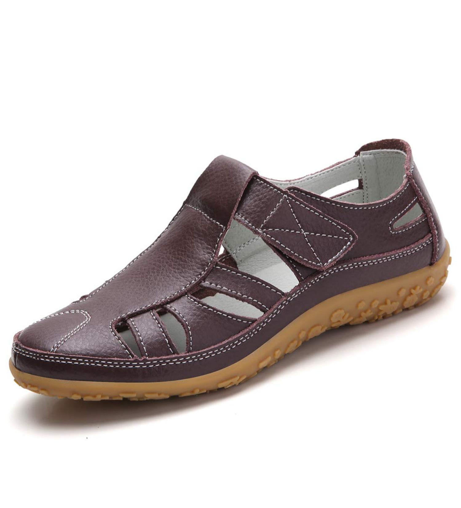 Shop Women's Closed Toe Sandals - Soft Leather Flat Summer Shoes Breathable Moccasins & Retro Hollowed Out Design - Buy Online on GoSupps.com