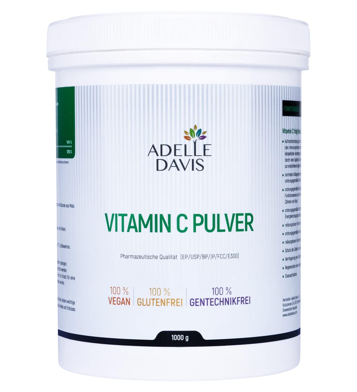 Adelle Davis Vitamin C Powder - 1000g Pure Ascorbic Acid | Pharmaceutical Quality Non-GMO Fermentation | Buy Internationally - Buy Online on GoSupps.com