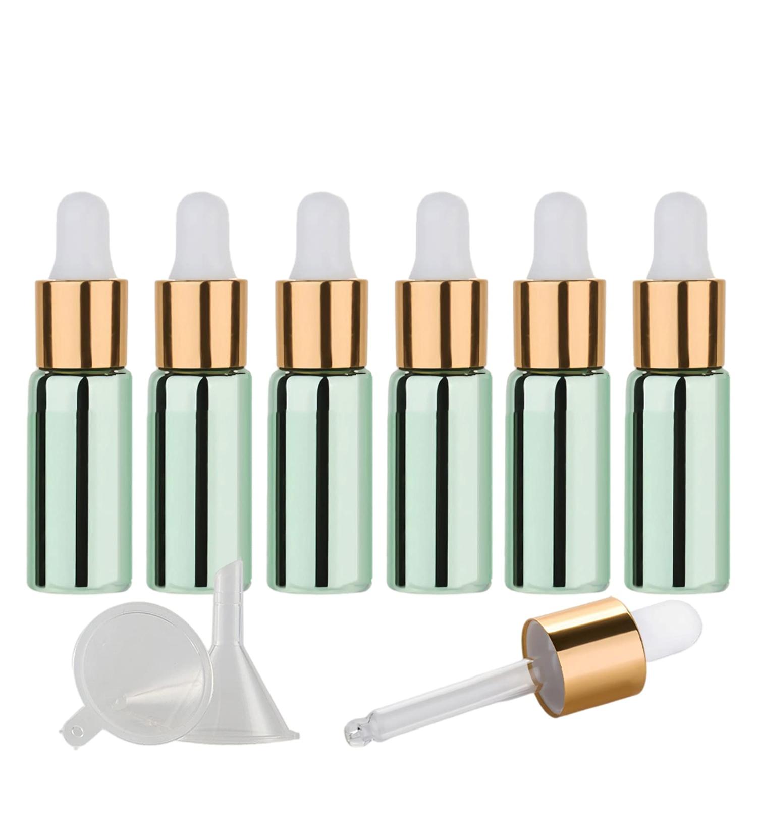 Tianzd 6-Pack 5ml Chrome Green Drip Bottles with Glass Pipettes - Perfect for Perfume & Essential Oils - Buy Online on GoSupps.com