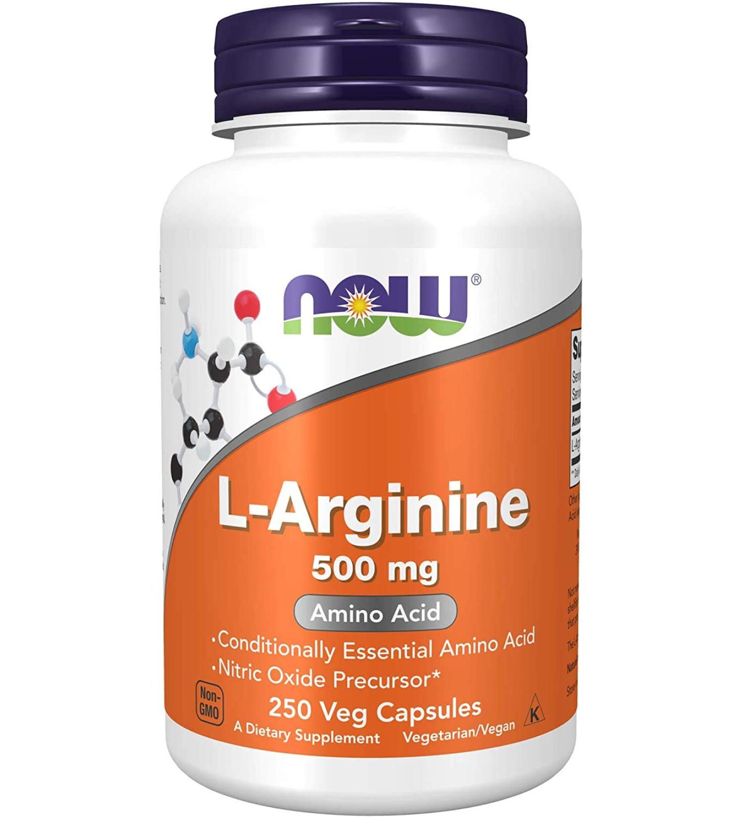 NOW L-arginine 500mg (Freeform) 250Cap 250 count - Buy Online on GoSupps.com