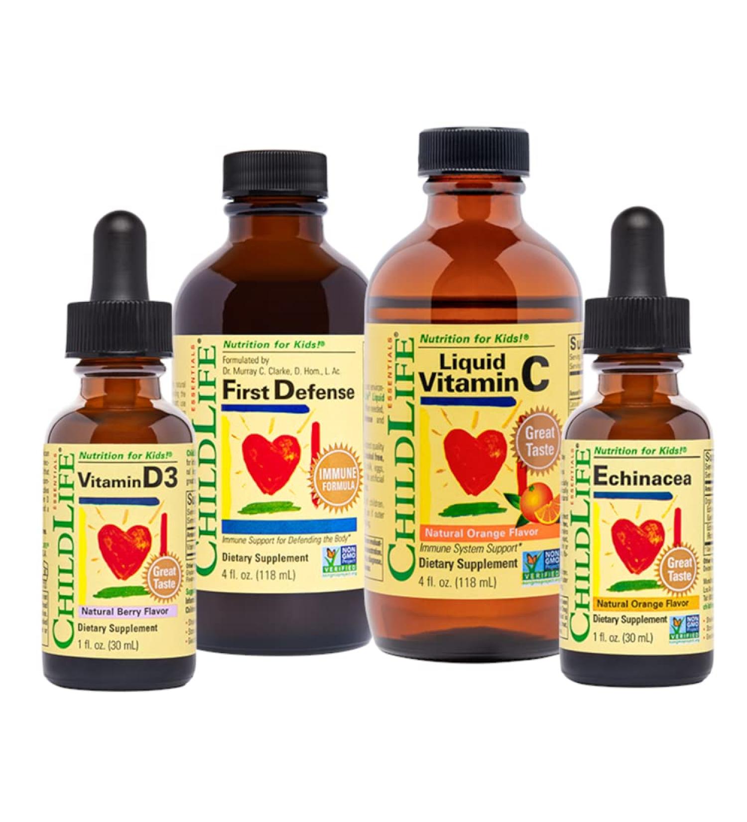 ChildLife Essentials Immune Support 4-Pack: Vitamin D3 Drops, Liquid Vitamin C, Echinacea, First Defense for Infants, Babies, Kids, and Toddlers - Buy Online on GoSupps.com