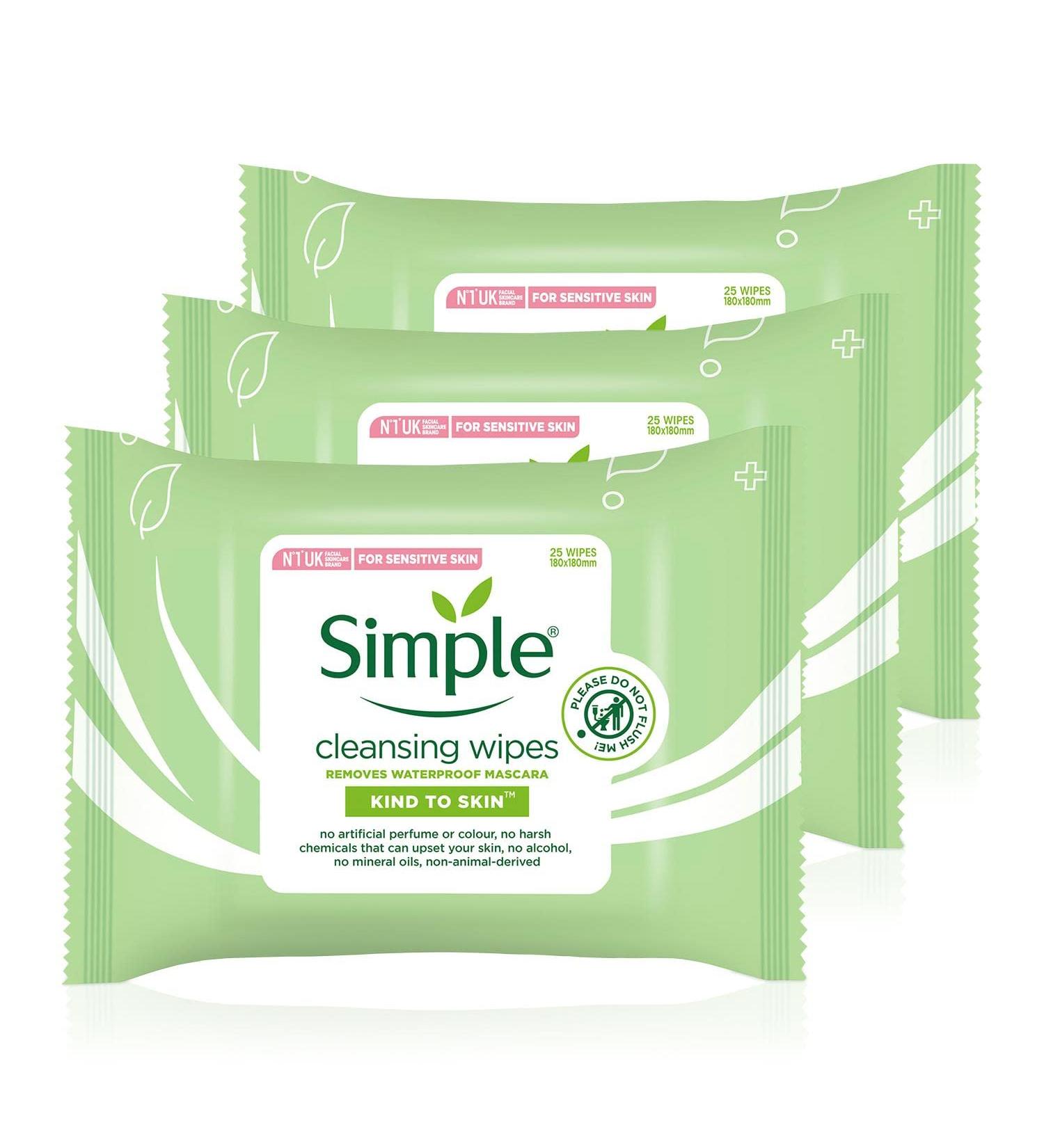 Simple Kind To Skin Cleansing Facial Wipes - 3 Pack (75 Wipes Total) - Buy Online on GoSupps.com