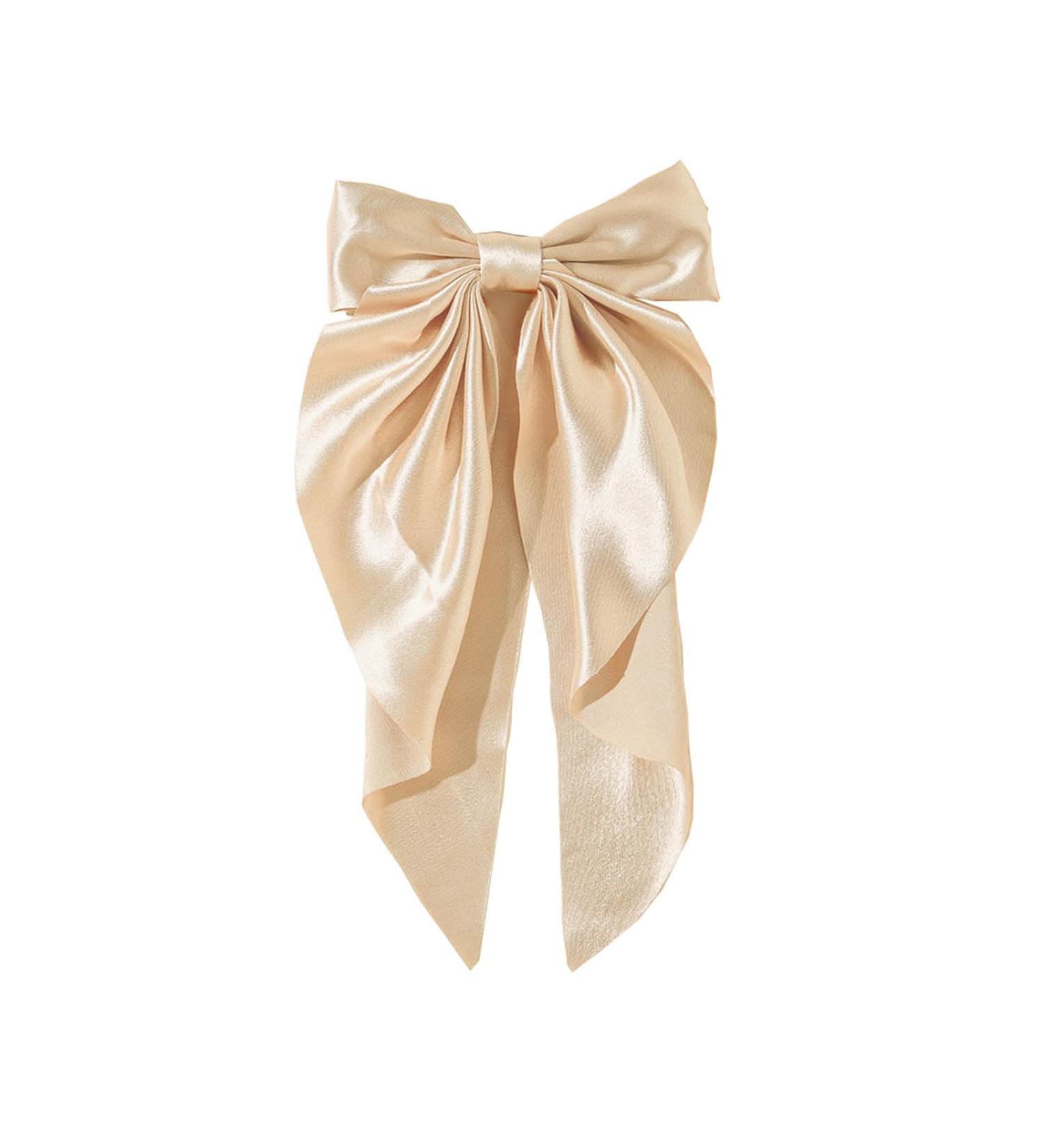 Yuyeran Super Big Bow Hair Clips French Style Soild Color Knotted Bowknot Spring Snap Barrettes Hair Clips with Long Ribbon for Women Girls (Champagne) - Buy Online on GoSupps.com