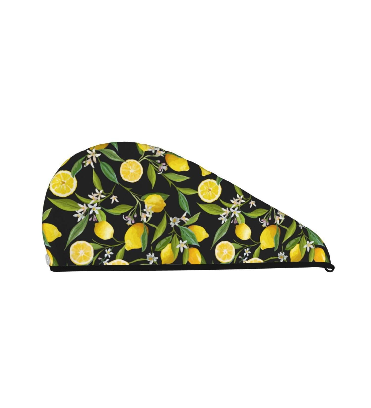 Hair Towel Wrap - Quick Drying Towel Turban with Button for Effortless Hair Care | Lemon Fruits & Flowers Design - Buy Online on GoSupps.com