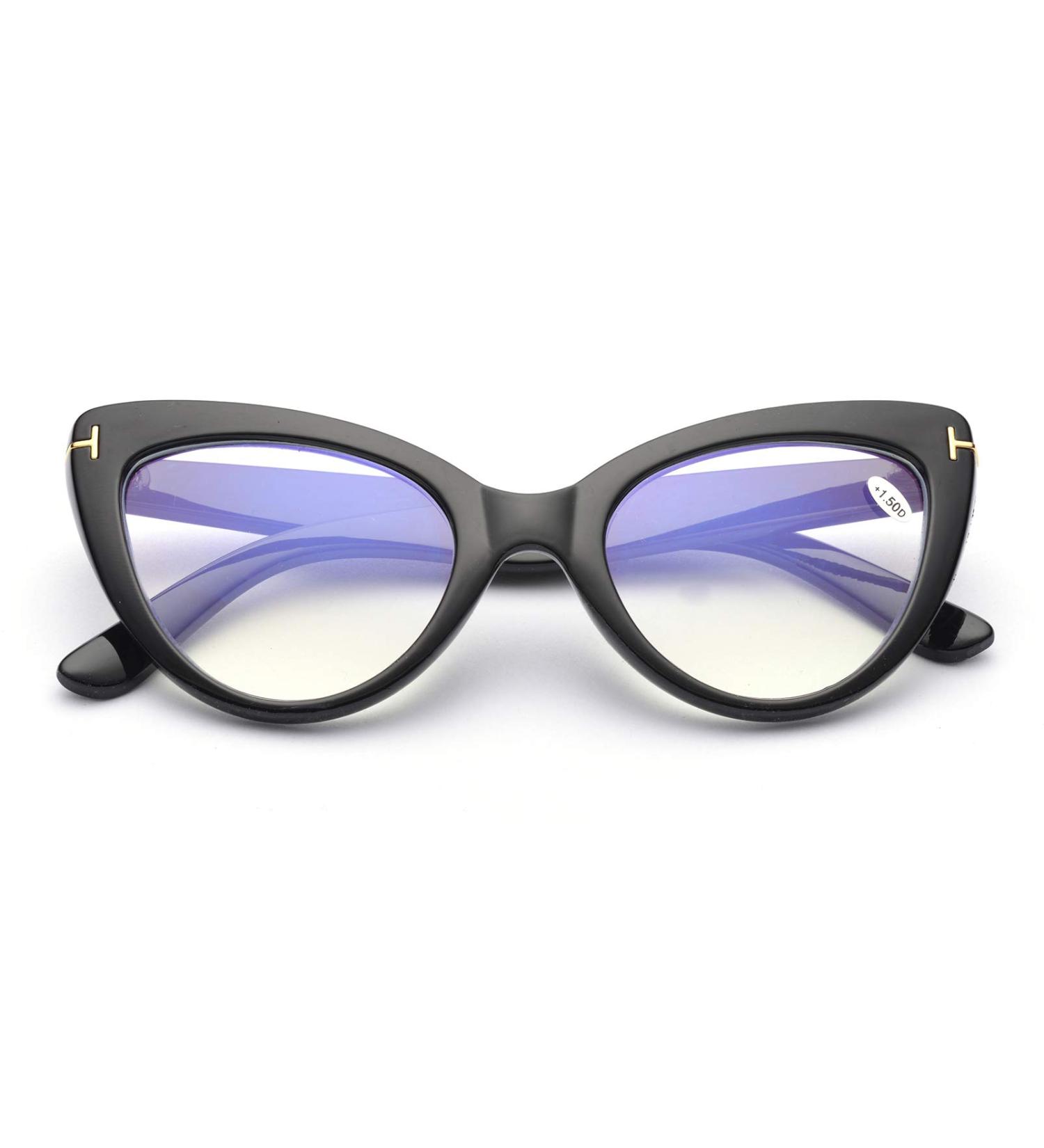 Cute Oversized CatEye Blue Light Blocking Reading Glasses for Women - Large Lens Computer Readers in Stylish Blue Light-black (2.25x) - Buy Online on GoSupps.com