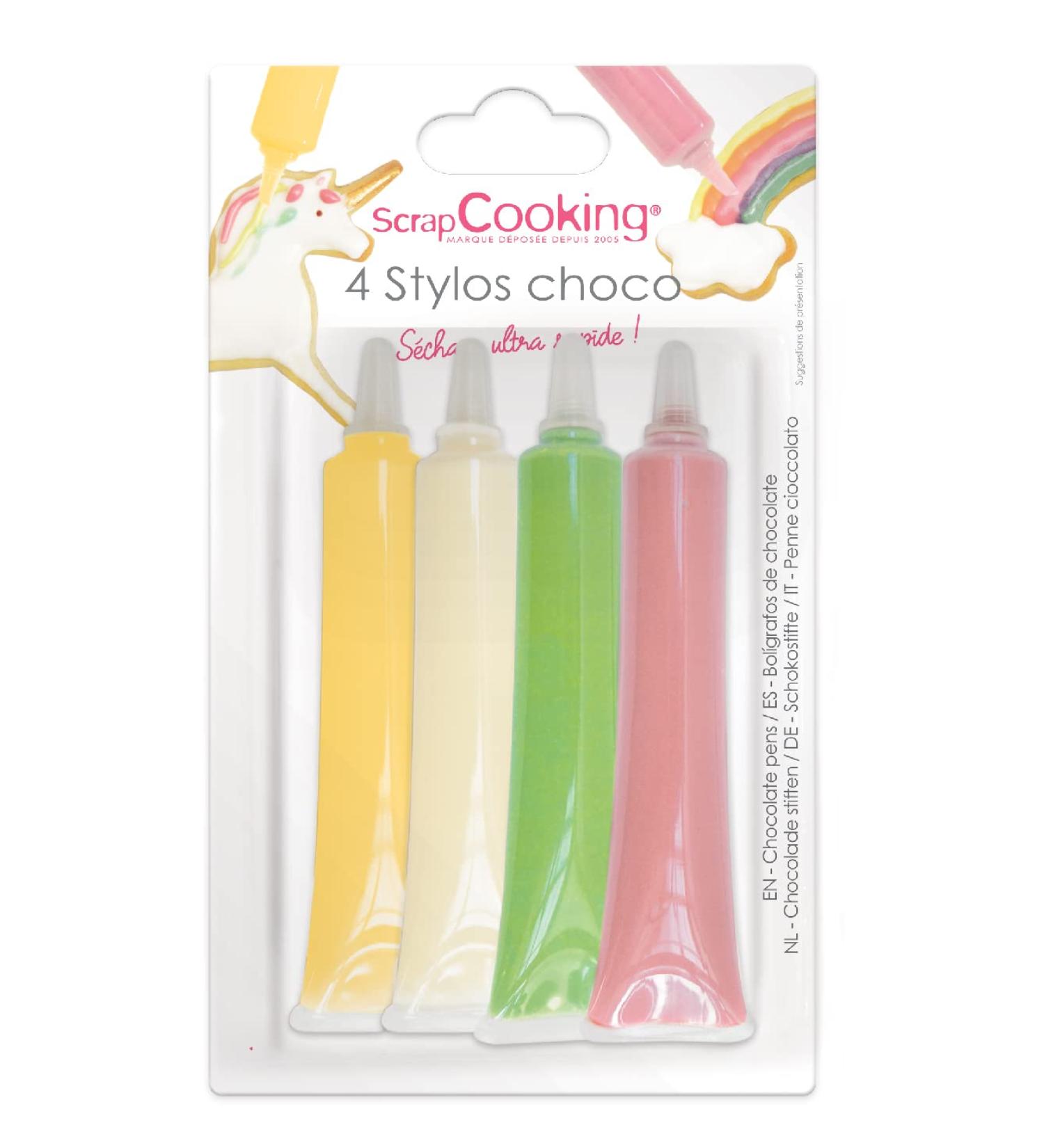 SCRAP COOKING Stylos Go t Choco Rose/Vert/Jaune/Blanc 4 x 25 g