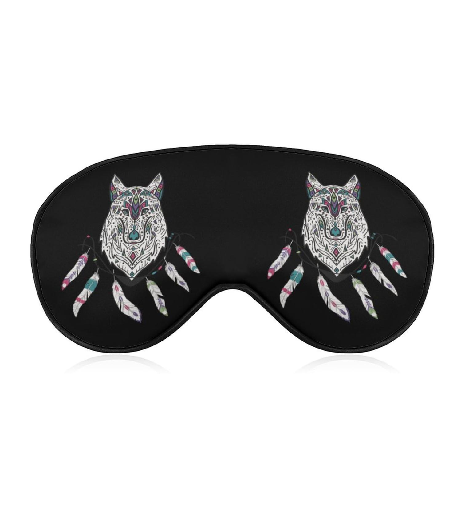 Watercolor Wolf Dreamcatcher Sleep Mask - Adjustable Eye Cover for Sleeping, Blocking Light - Men, Women - Ideal for Night, Travel, Nap - Buy Online on GoSupps.com