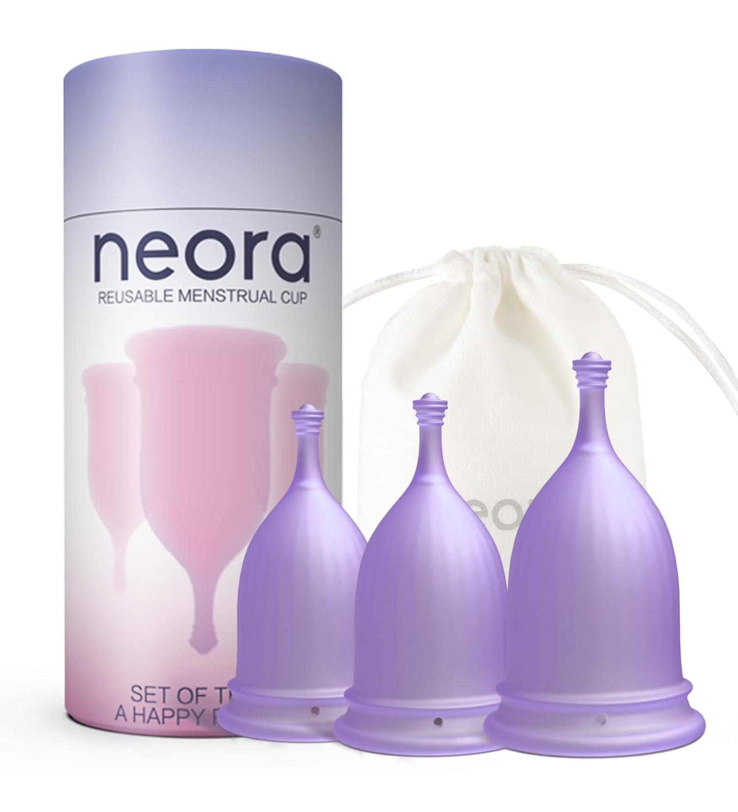 Set of 3 Reusable Menstrual Cups - Soft Silicone Tampon and Pad Alternative in Small, Medium, Large (Purple) - Buy Online on GoSupps.com