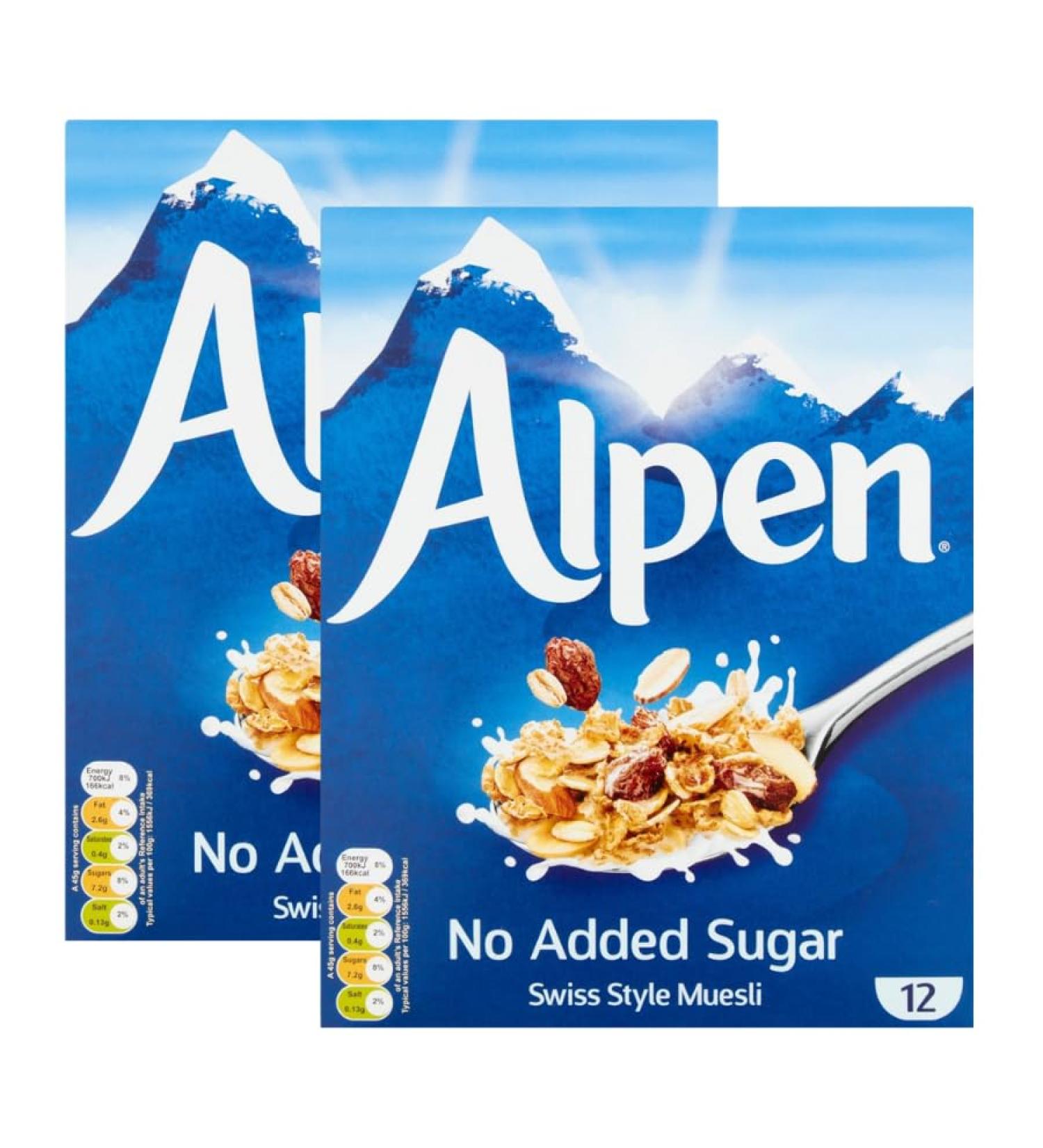 Alpen Muesli No Added Sugar 550g - 2 Pack | Breakfast Muesil Wholegrain Wheatflakes & Rolled Oats with Raisins and Roasted Sliced Hazelnuts and Almonds. - Buy Online on GoSupps.com