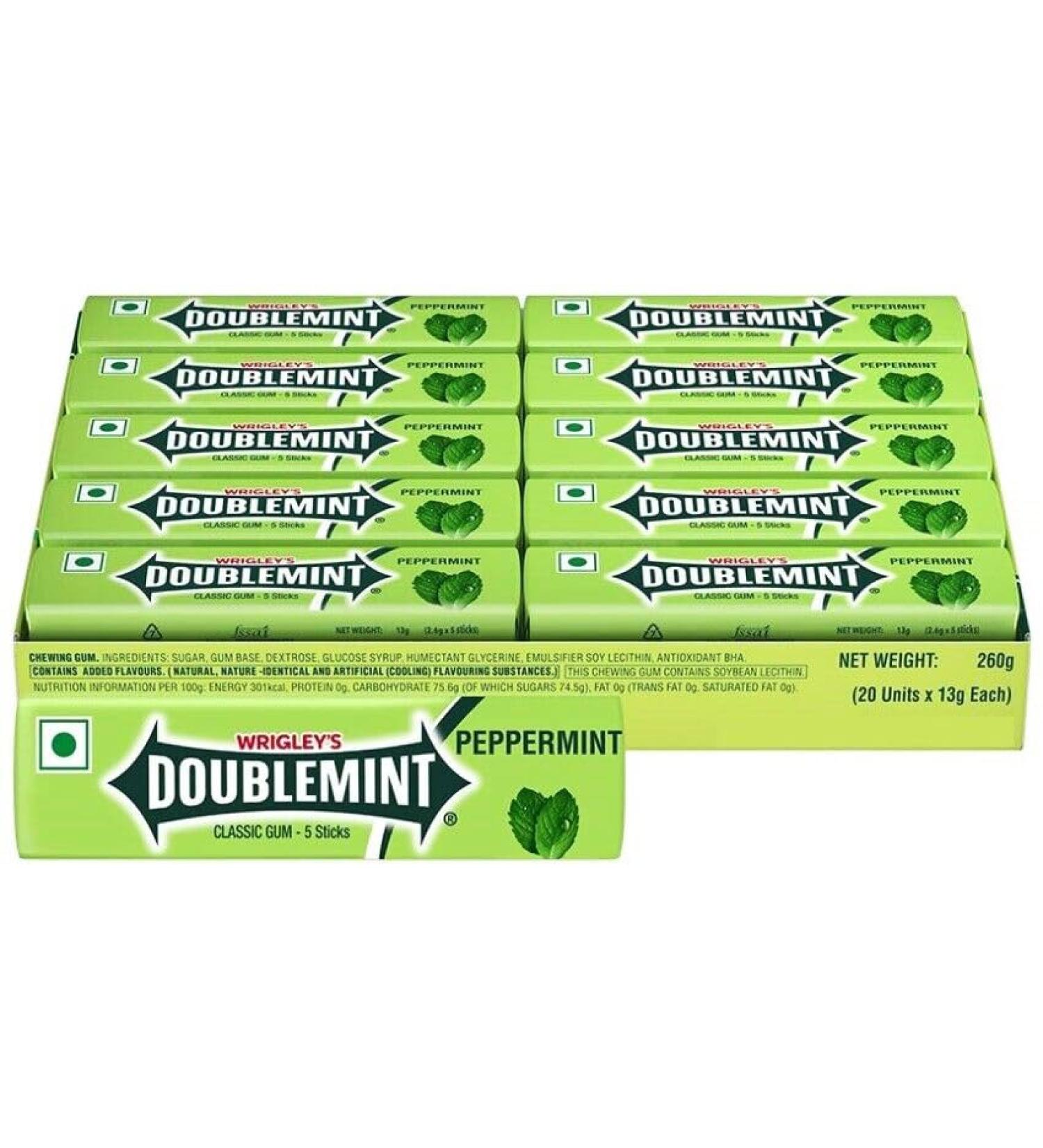 WRIGLEY'S DOUBLEMINT Peppermint Chewing Gum Bulk Pack - 20 x 5 Stick - 13.5g (Peppermint Chewing Gum) - Buy Online on GoSupps.com