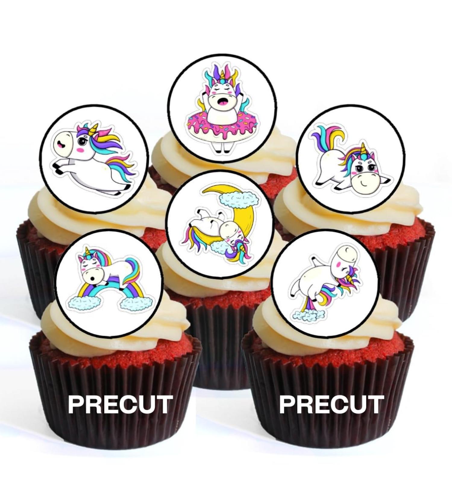PRECUT Cute Unicorns Edible Cupcake Toppers - Unicorns Theme Premium Thickness SWEETENED VANILLA - wafer card disc cake decorations (Pack of 12) - Buy Online on GoSupps.com