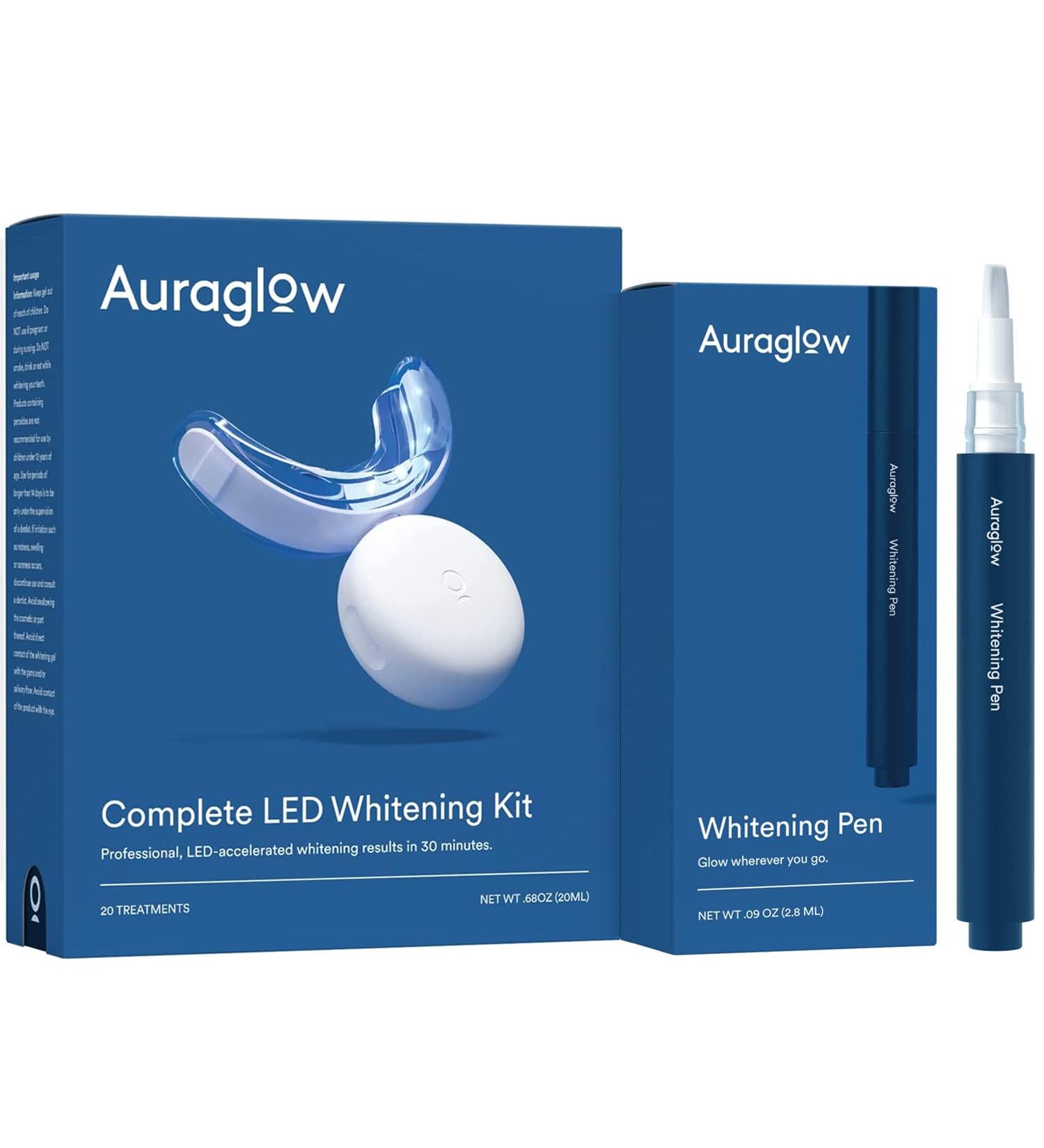 Auraglow LED Teeth Whitening Kit with Whitening Pen - Professional At-Home Teeth Whitening Solution - Buy Online on GoSupps.com