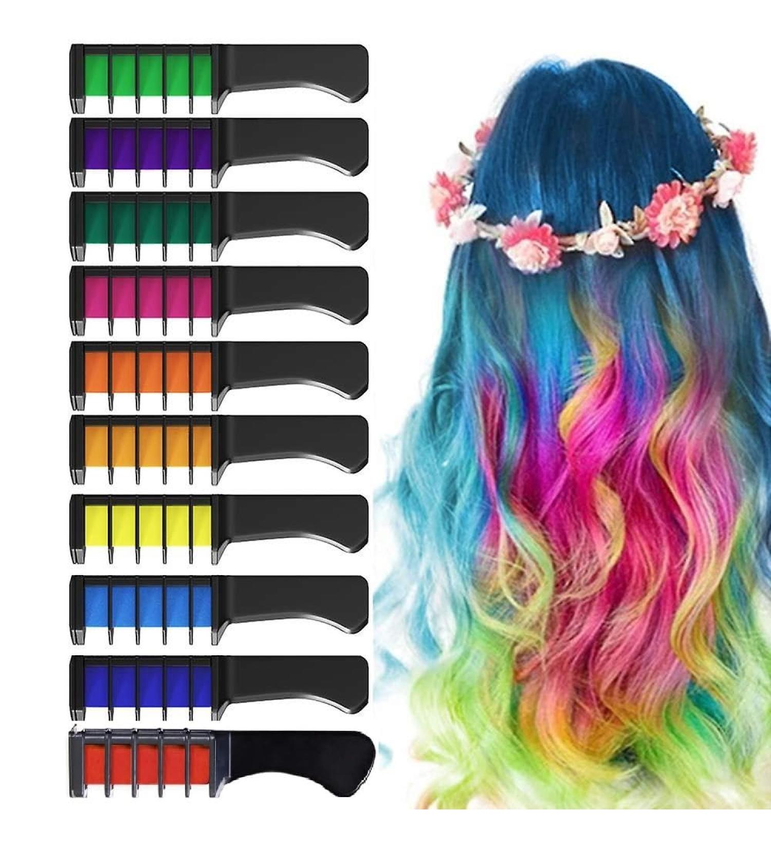 Girls Kids Hair Chalk Comb Set - Temporary, Non-Toxic & Washable Hair Color Dye - Perfect for Birthday Parties - 10 Colours - Buy Online on GoSupps.com