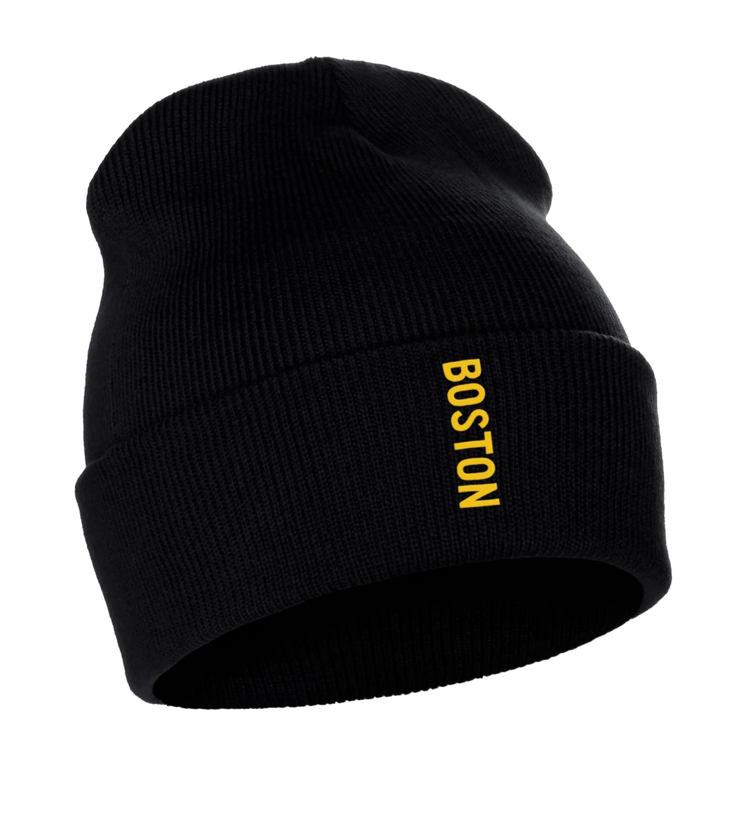 Daxton Vertical USA Cities Cuffed Beanie Winter Knit Hat Skully Cap Boston Black Gold One Size