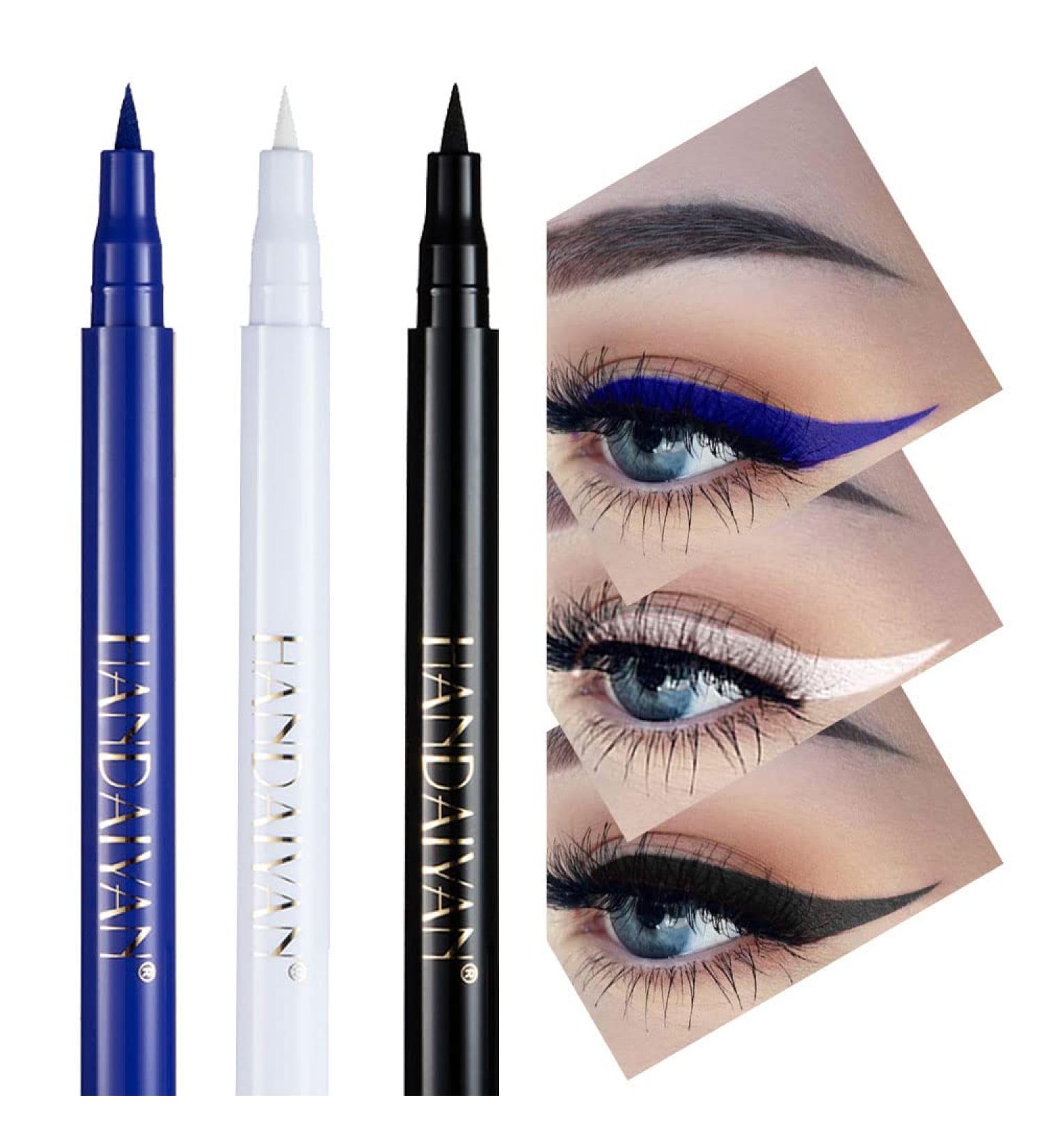 Waterproof 3Pcs Blue White Black Colored Eyeliner Set for Long-Lasting Colorful Eye Makeup - Buy Online on GoSupps.com