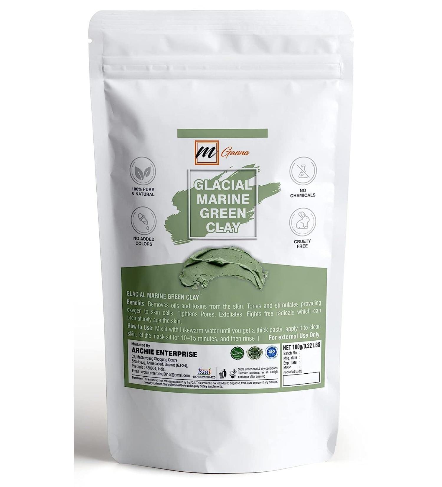 mGanna 100% Natural Glacial Marine Green Clay 100 GMS / 0.22 LBS for Facial Masks Creams Body Wraps Soft Peels and Scrubs Skin Tightening and Soap Making - Buy Online on GoSupps.com