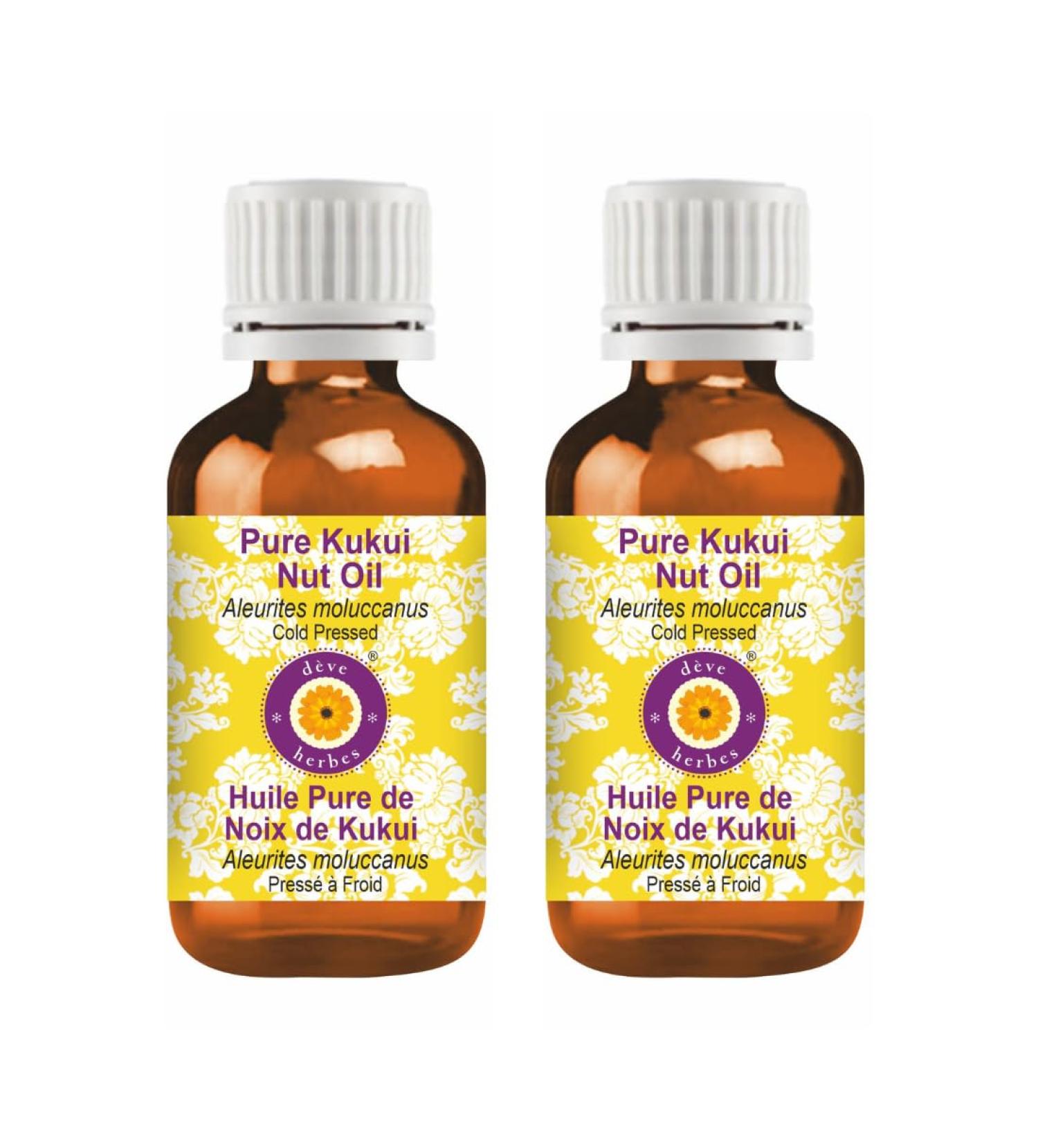 Deve Herbes Pure Kukui Nut Oil (Aleurites moluccanus) Cold Pressed (Pack of Two) 100ml X 2 (6.76 oz) - Buy Online on GoSupps.com