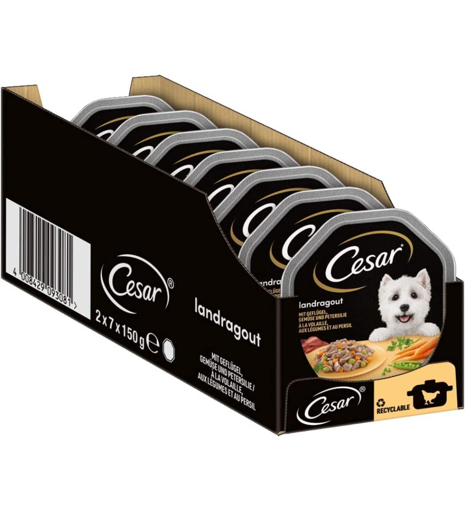 Cesar Dog Food Wet Country Kitchen Poultry & Vegetables 14 Bowls (150g each) Savory Sauce Ideal for All Dogs - Buy Online on GoSupps.com