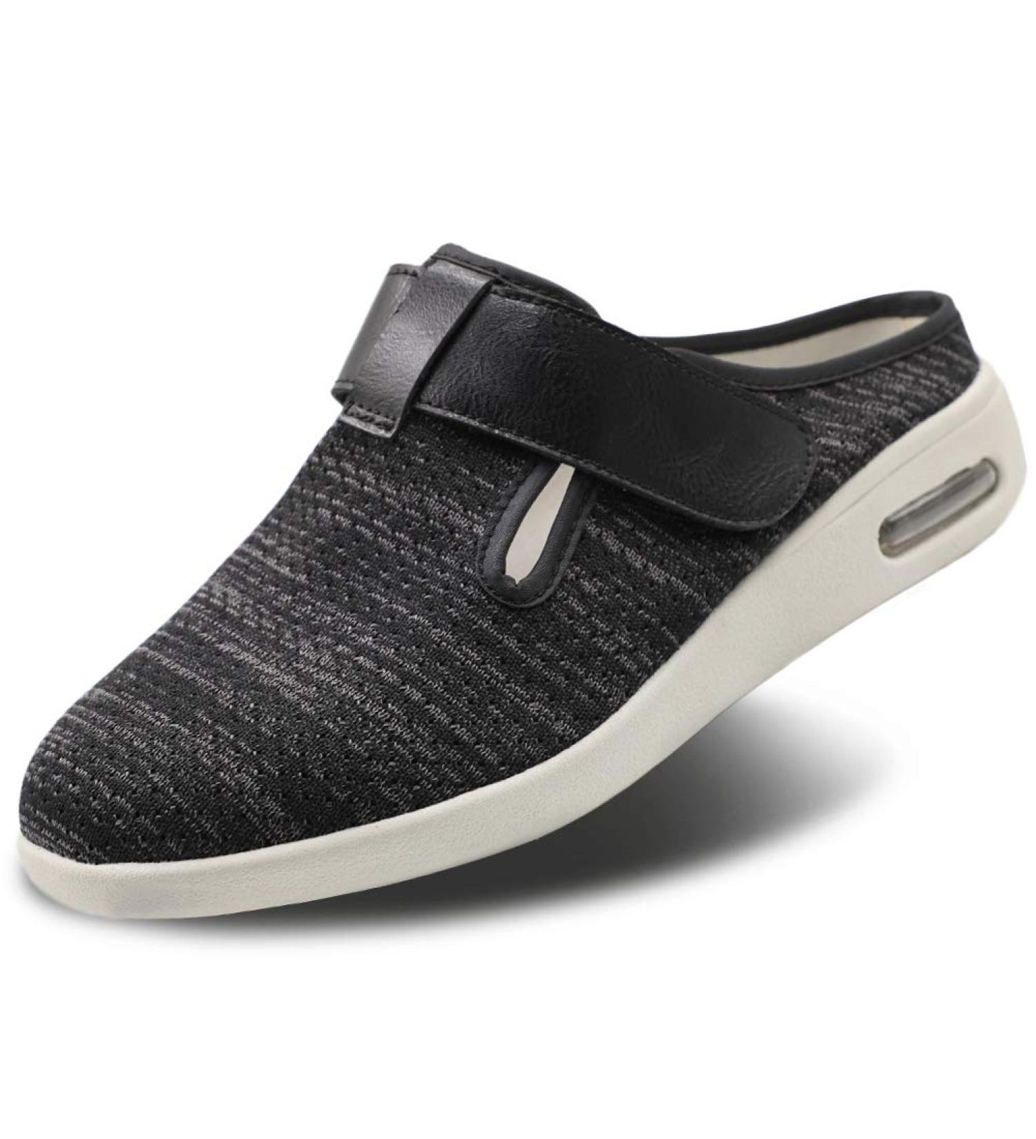 MEJORMEN Men's Diabetic Shoes | Adjustable Closure Slippers for Swollen Feet | Black Gray Casual Sandals - Buy Online on GoSupps.com