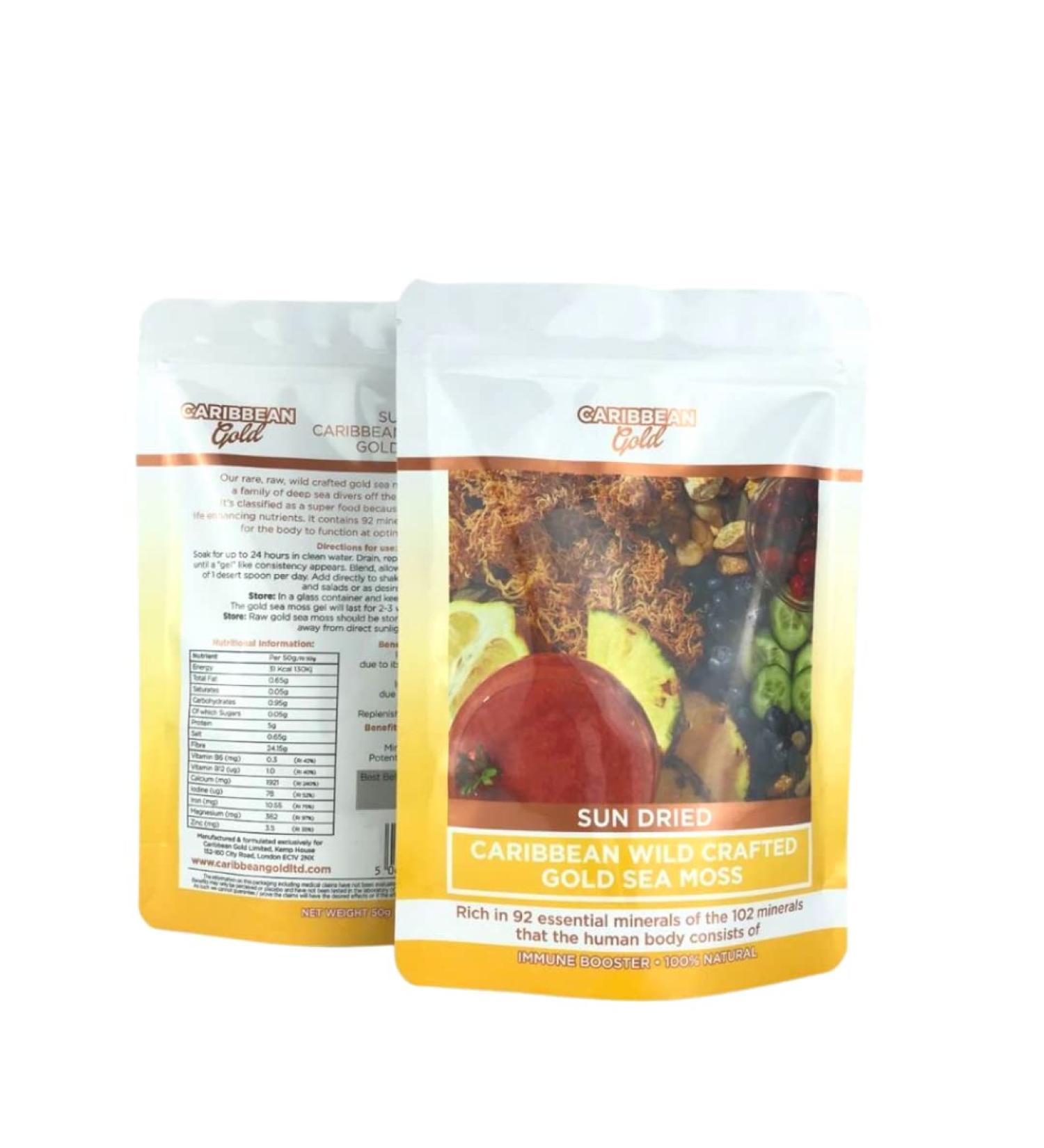 100% Natural Raw Sun Dried Wild Crafted Sea Moss (50g) / Caribbean Gold /Immune System Booser Supplement / Sourced Directly from Jamaica (Gold 50g) - Buy Online on GoSupps.com