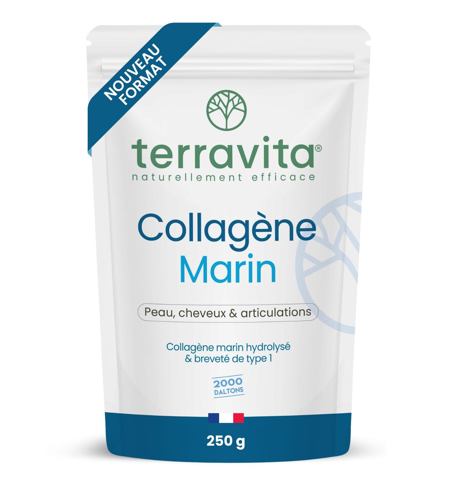 COLLAG NE MARIN Brevet Peptan en Poudre | 250g de Peptides de Collag ne Purs | Riche en Tripeptides | Articulations Souples Peau Lisse et Hydrat e | Go t Neutre | 100% Fran ais | Terravita - Buy Online on GoSupps.com