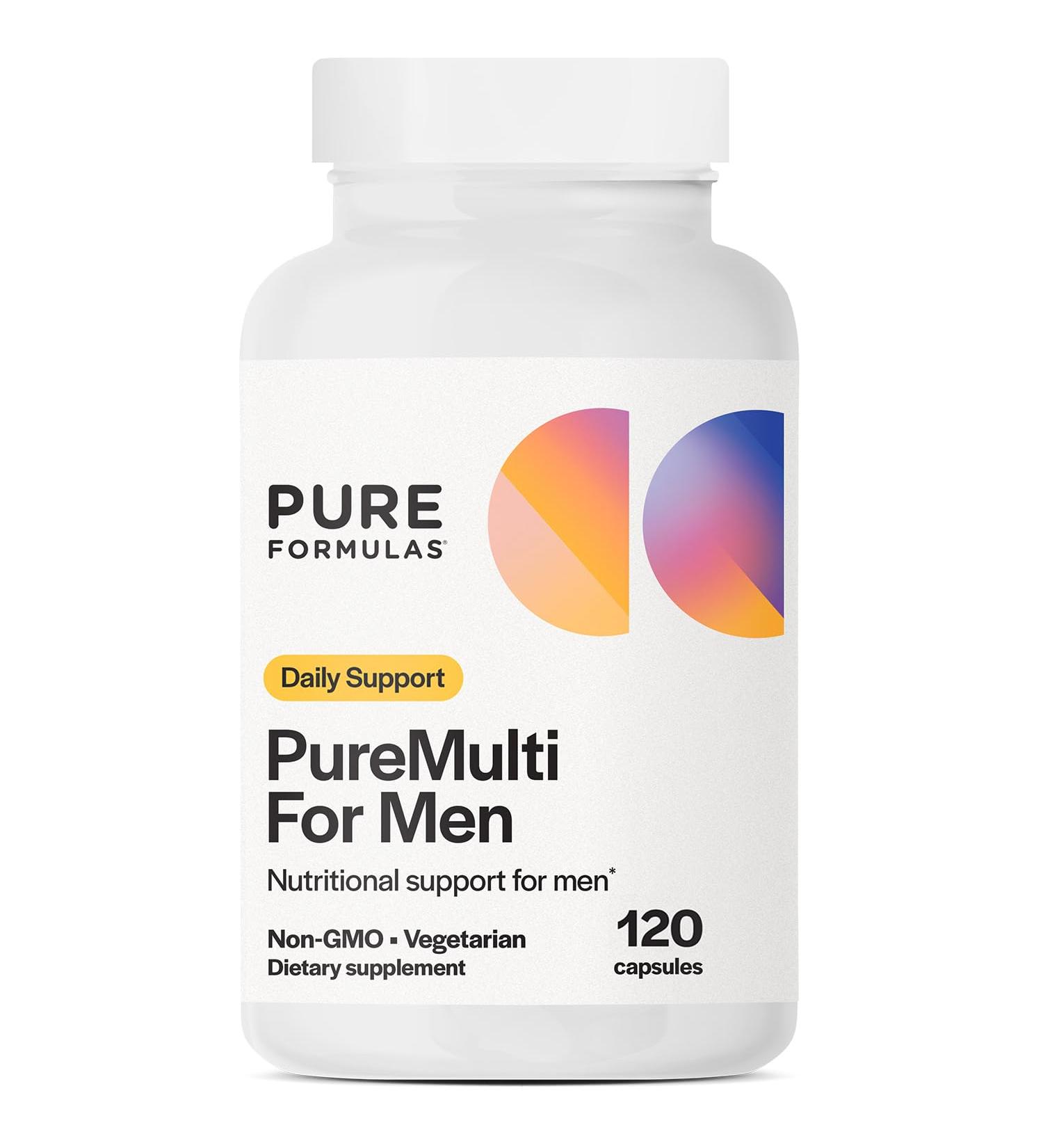 PureFormulas PureMulti for Men - Daily Comprehensive Multivitamin for Men's Health Vitality Energy Focus & Performance. Mens Vitamins A C D E & B12 Zinc Calcium Magnesium & More 60 Capsules - Buy Online on GoSupps.com