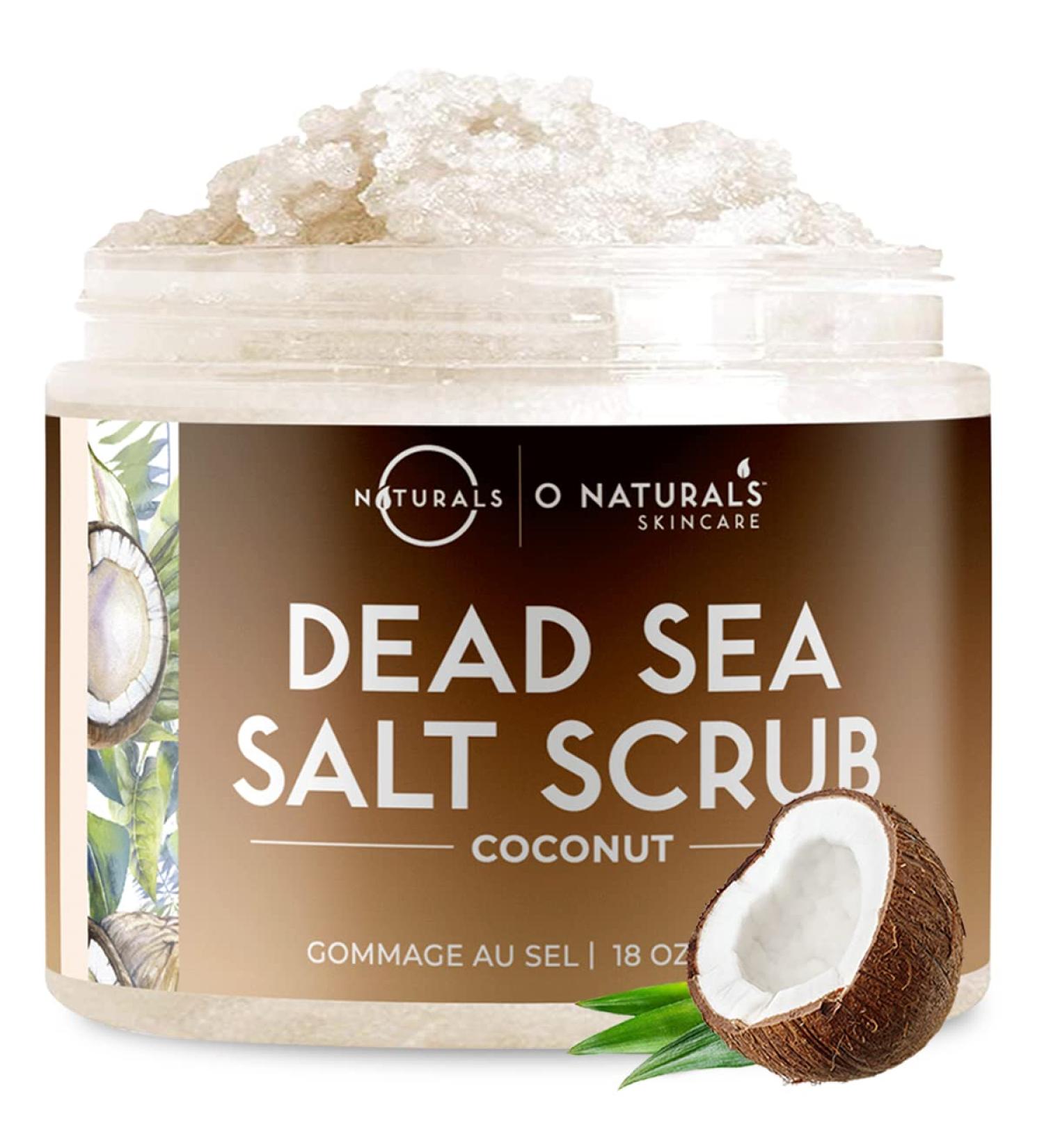 O Naturals Exfoliating Coconut Oil Dead Sea Salt Scrub 18oz - Deep Cleansing Face & Body Scrub for Oily Skin, Acne, and Ingrown Hairs - Anti-Cellulite Toning with Essential Oils - Buy Online on GoSupps.com